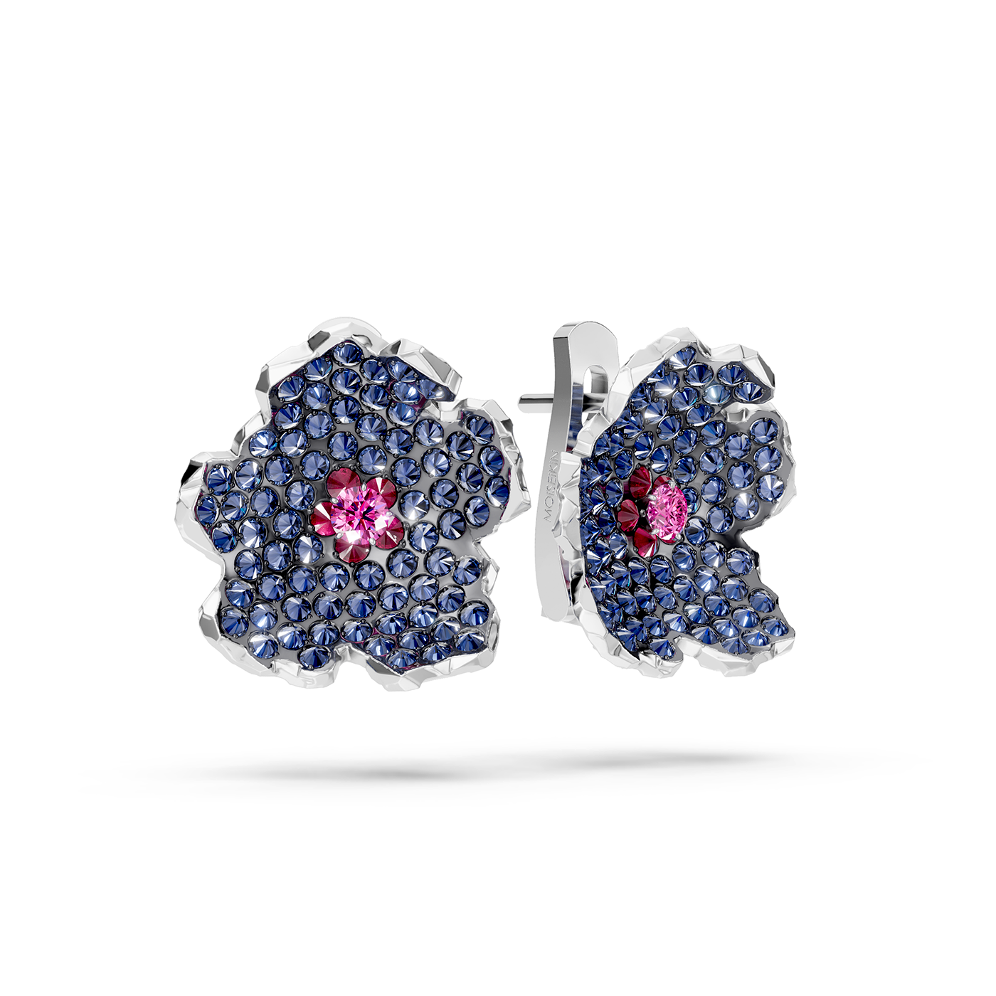 Серьги коллекция Цветение миндаля, сапфиры, рубины, золото 750 проба | Фото 1