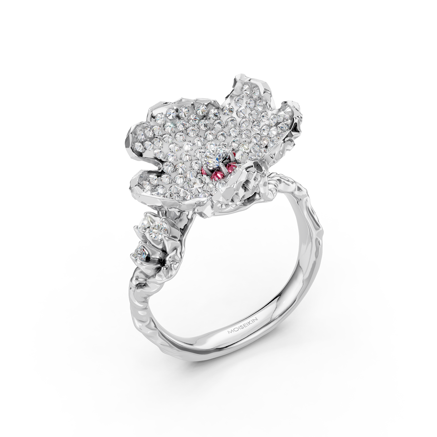 Ring collection Almond Blossom, Diamond, Ruby, 18K White Gold | Photo 7