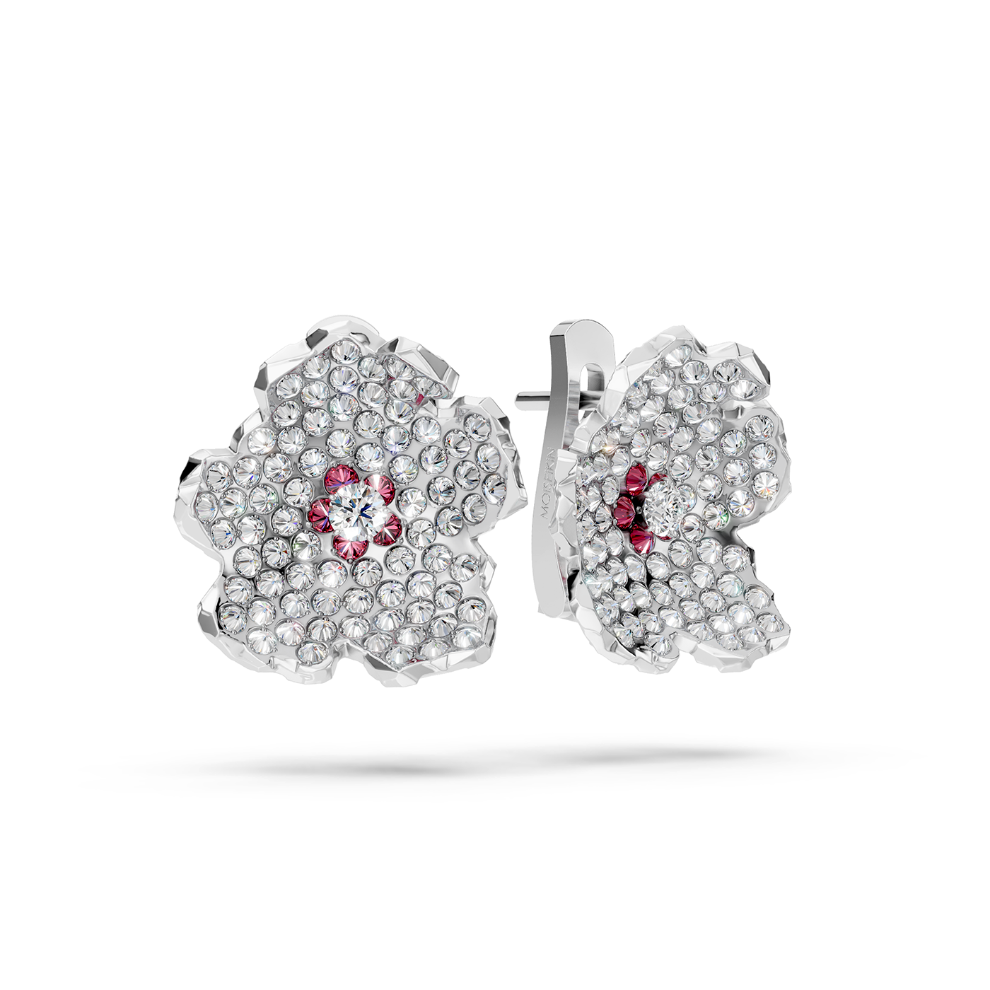 Earrings collection Almond Blossom, Diamond, Ruby, 18K White Gold | Photo 1