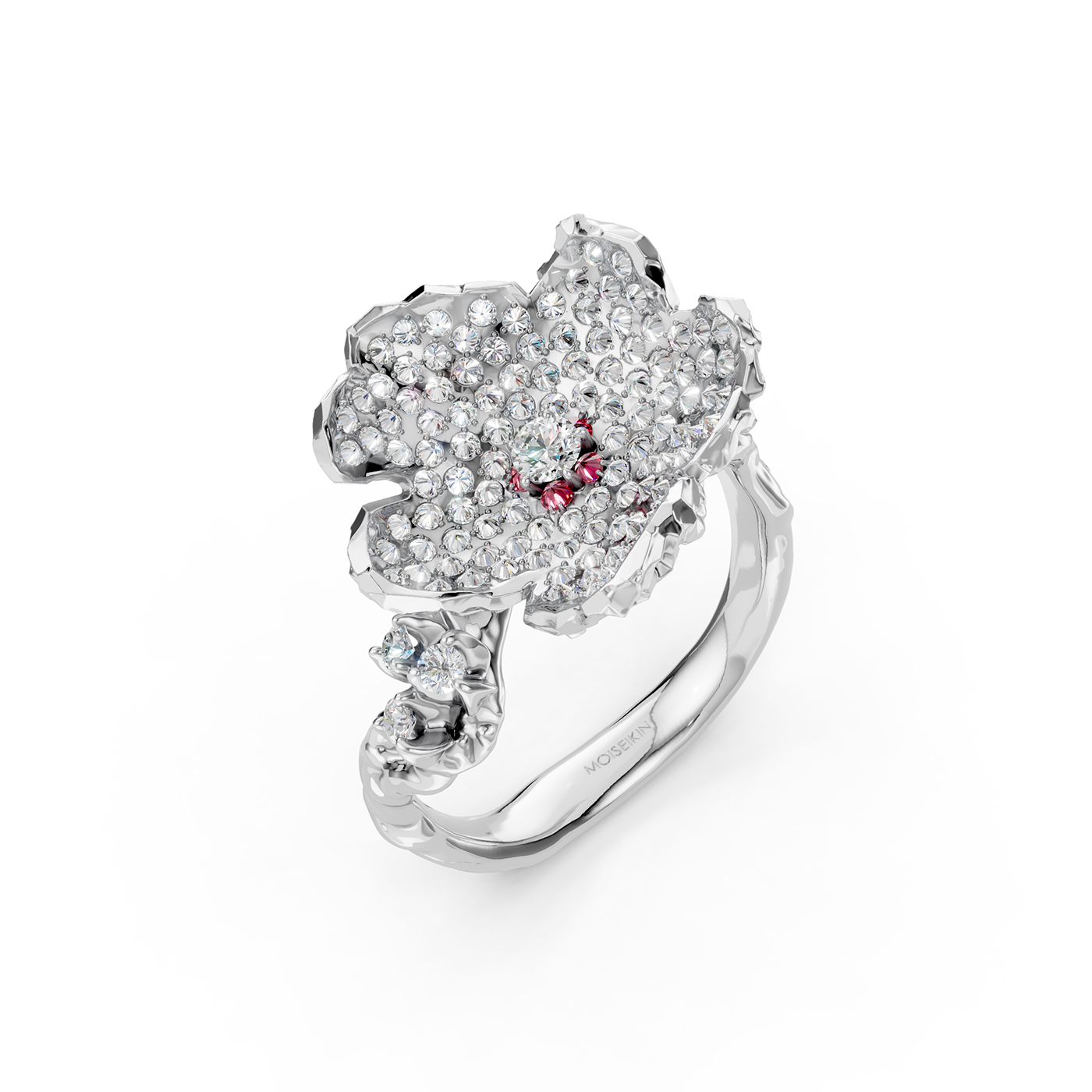 Ring collection Almond Blossom, Diamond, Ruby, 18K White Gold | Photo 1