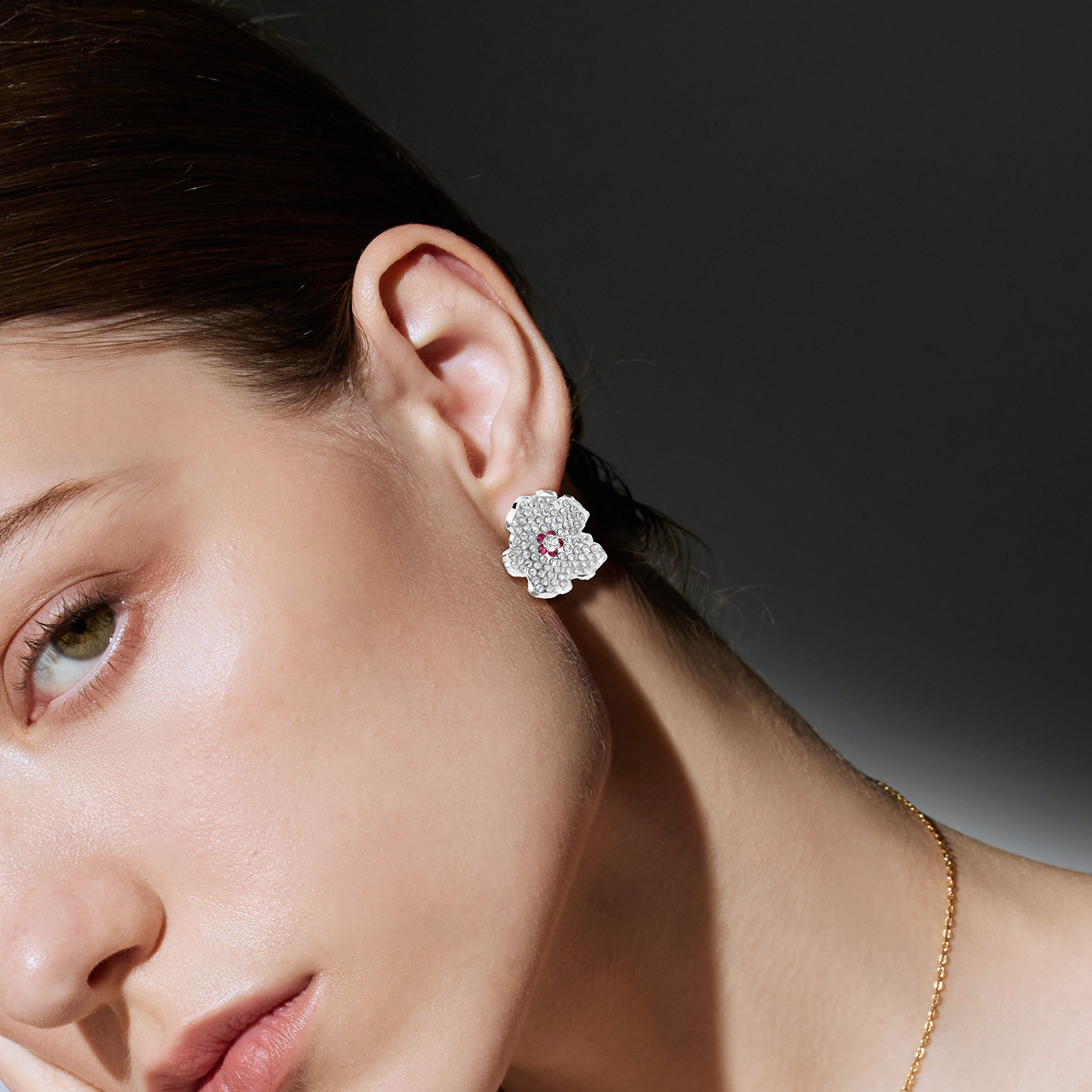Earrings collection Almond Blossom, Diamond, Ruby, 18K White Gold | Photo 2