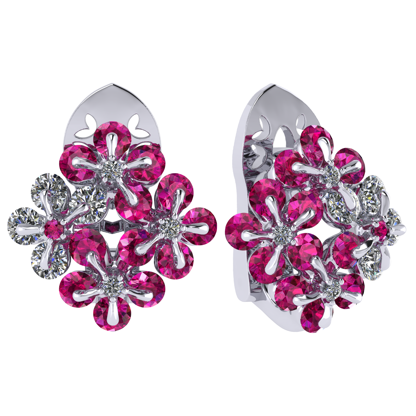 Earrings «Tsvetodelika», collection Waltz of Flowers, MOISEIKIN, Diamond, Ruby, 18K White Gold | Photo 1