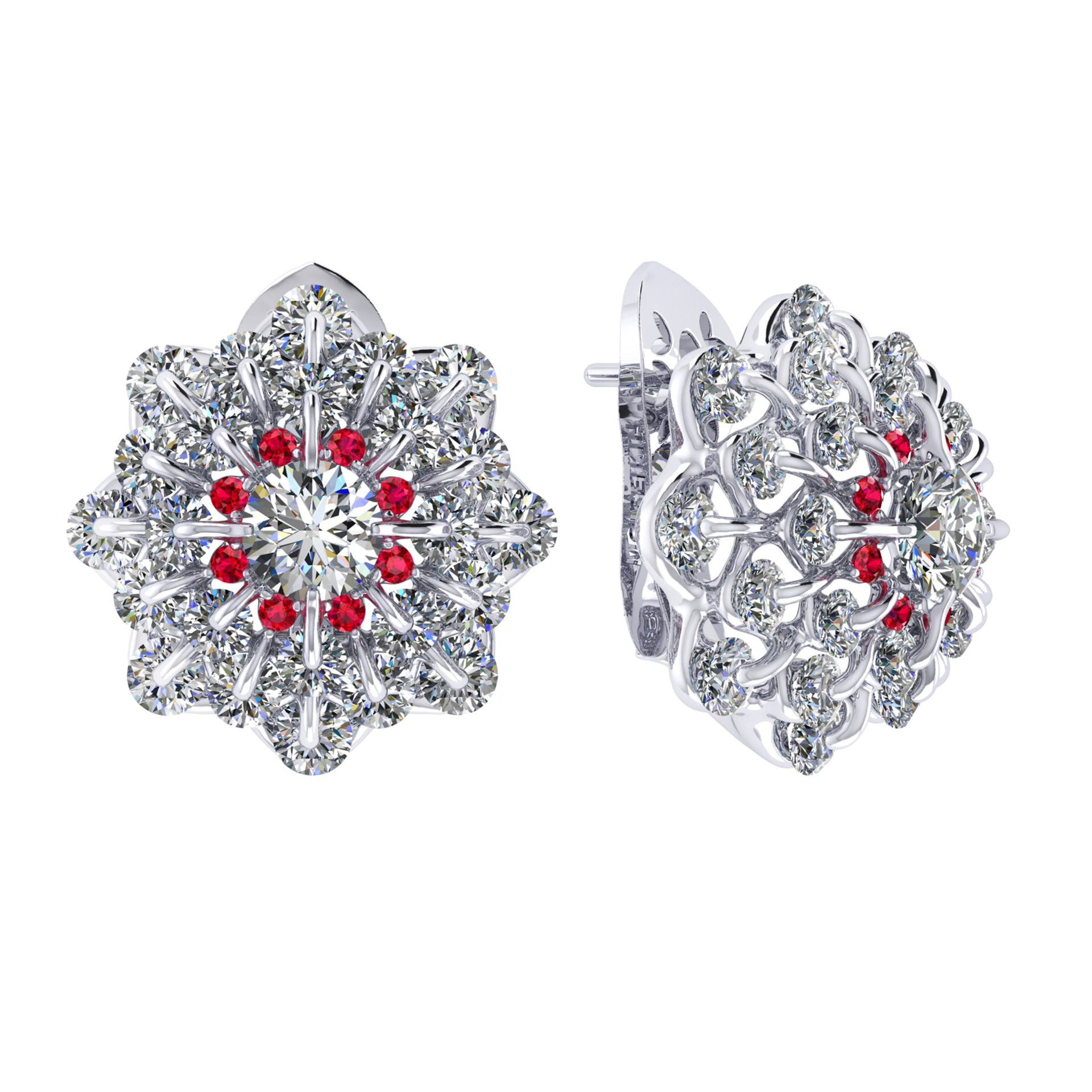 Earrings collection Waltz of Snowflakes, MOISEIKIN, Diamonds, Rubys, 18K White Gold | Photo 1