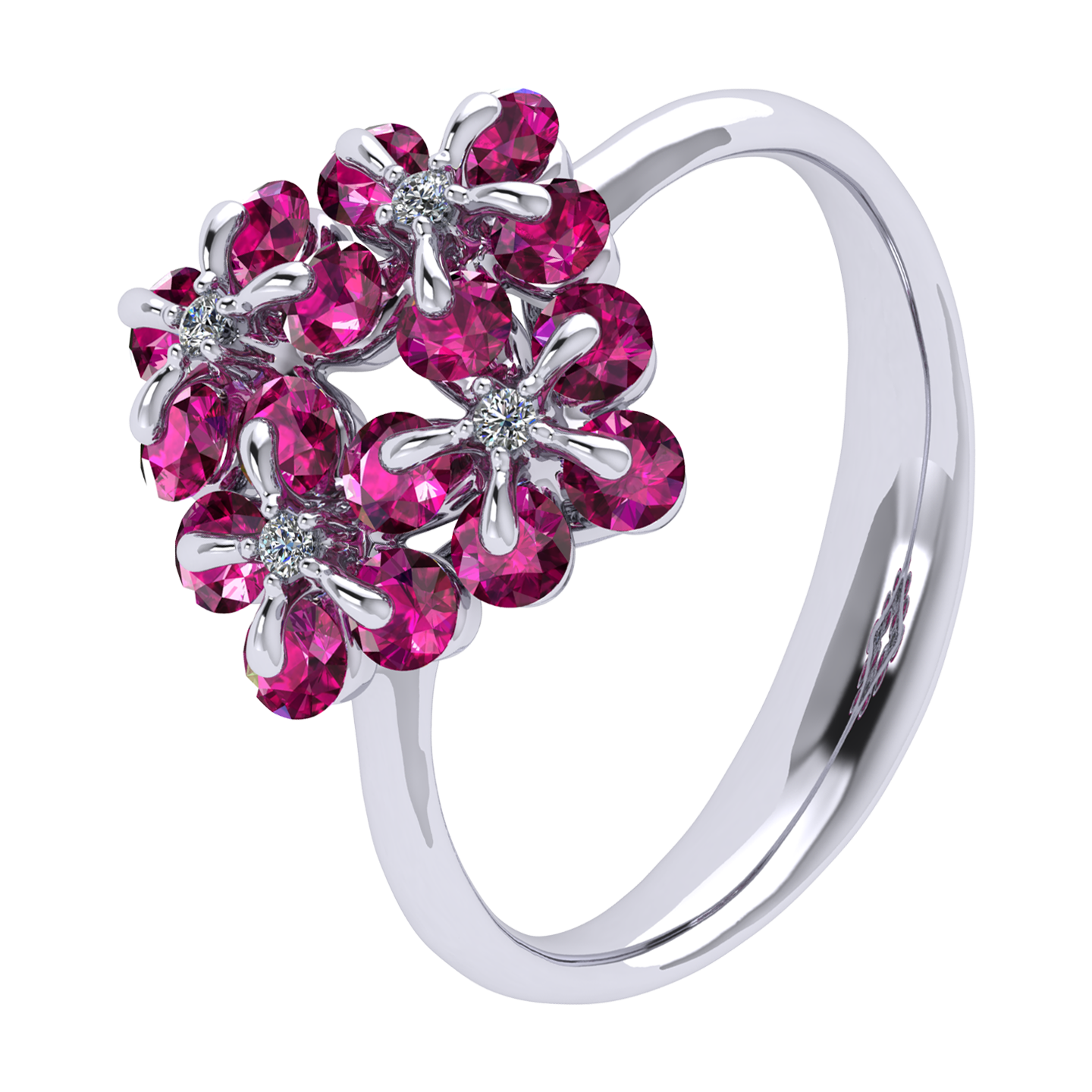 Ring «Tsvetodelika», collection Waltz of Flowers, MOISEIKIN, Diamond, Ruby, 18K White Gold | Photo 1