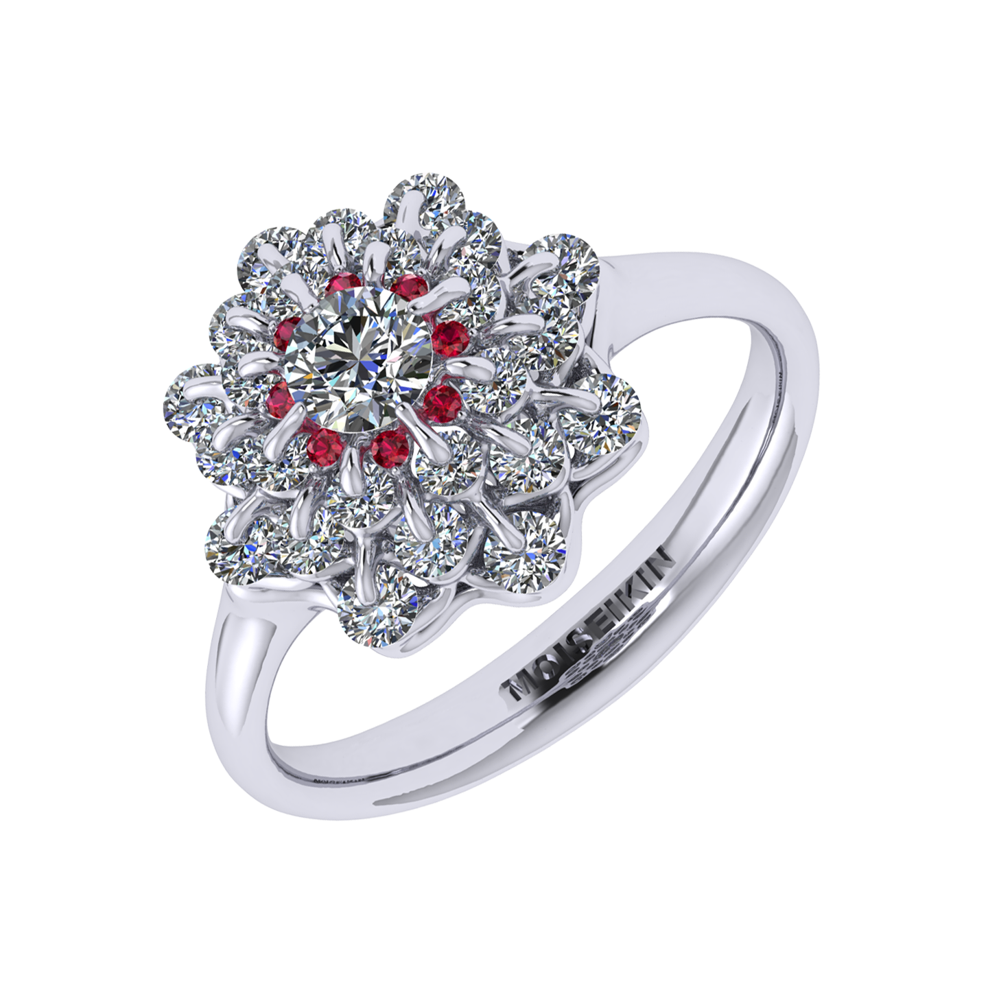 Ring collection Waltz of Snowflakes, MOISEIKIN, Diamond, Ruby, 18K White Gold | Photo 1