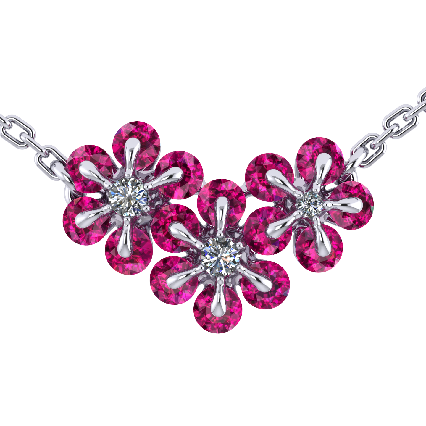 Necklace «Tsvetodelika», collection Waltz of Flowers, MOISEIKIN, Diamond, Ruby, 18K White Gold | Photo 1