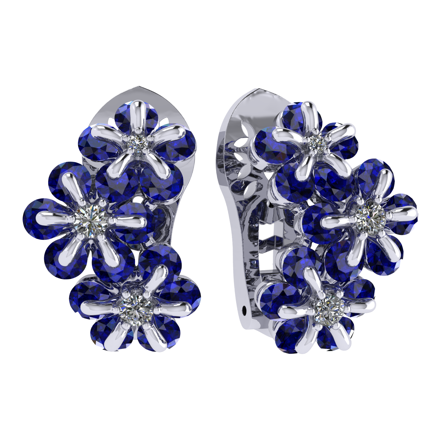 Earrings «Tsvetodelika», collection Waltz of Flowers, MOISEIKIN, Diamond, Sapphire, 18K White Gold | Photo 1