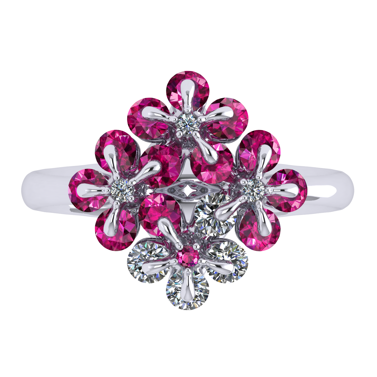 Ring «Tsvetodelika», collection Waltz of Flowers, MOISEIKIN, Diamond, Ruby, 18K White Gold | Photo 2