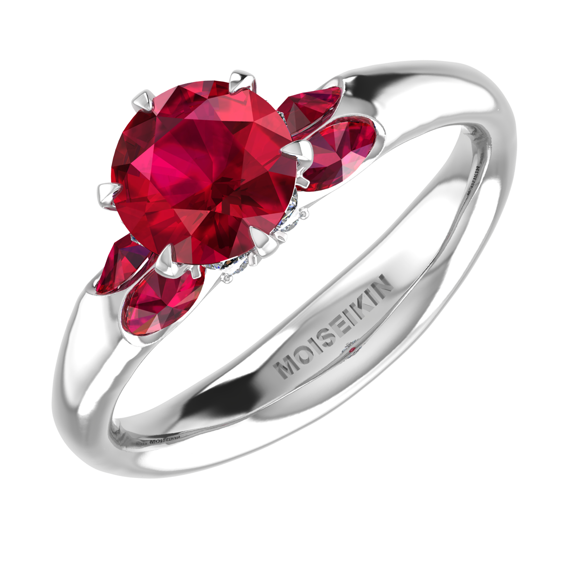 Ring «The Lotus», collection Harmony of water, MOISEIKIN, Ruby, Diamonds, 18K White Gold | Photo 2