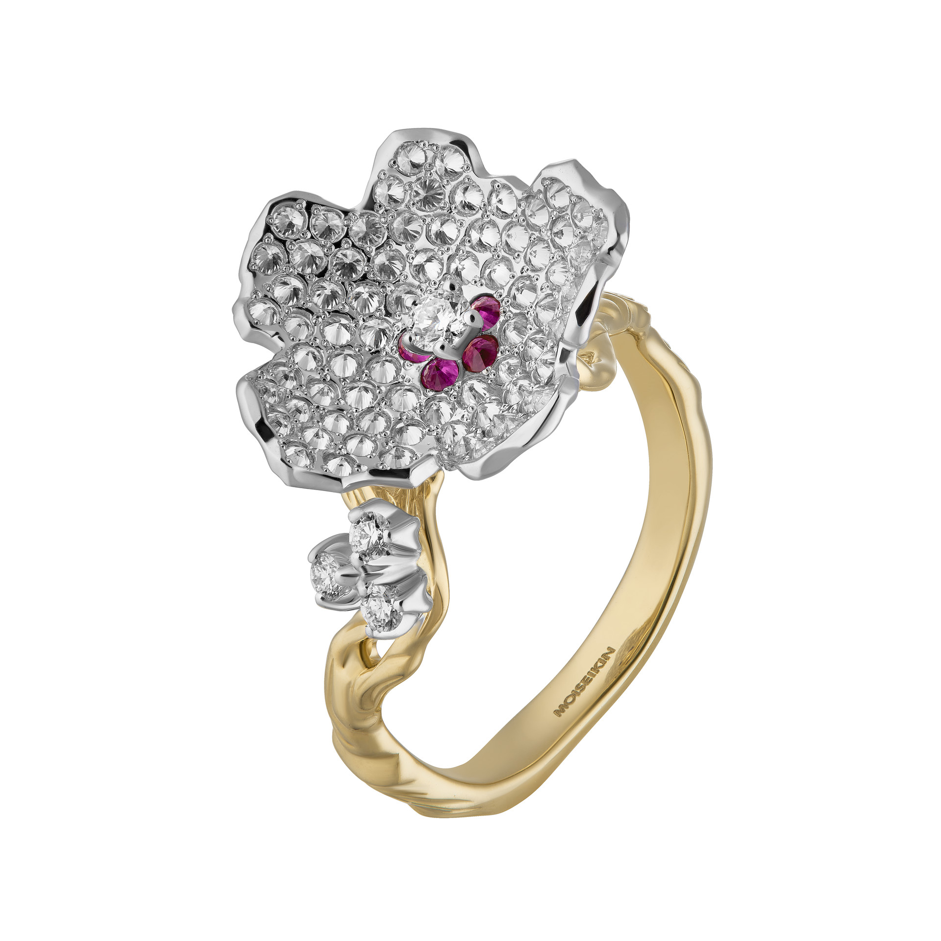 Ring collection Almond blossom, MOISEIKIN, Diamond, Ruby, 18K Gold | Photo 1