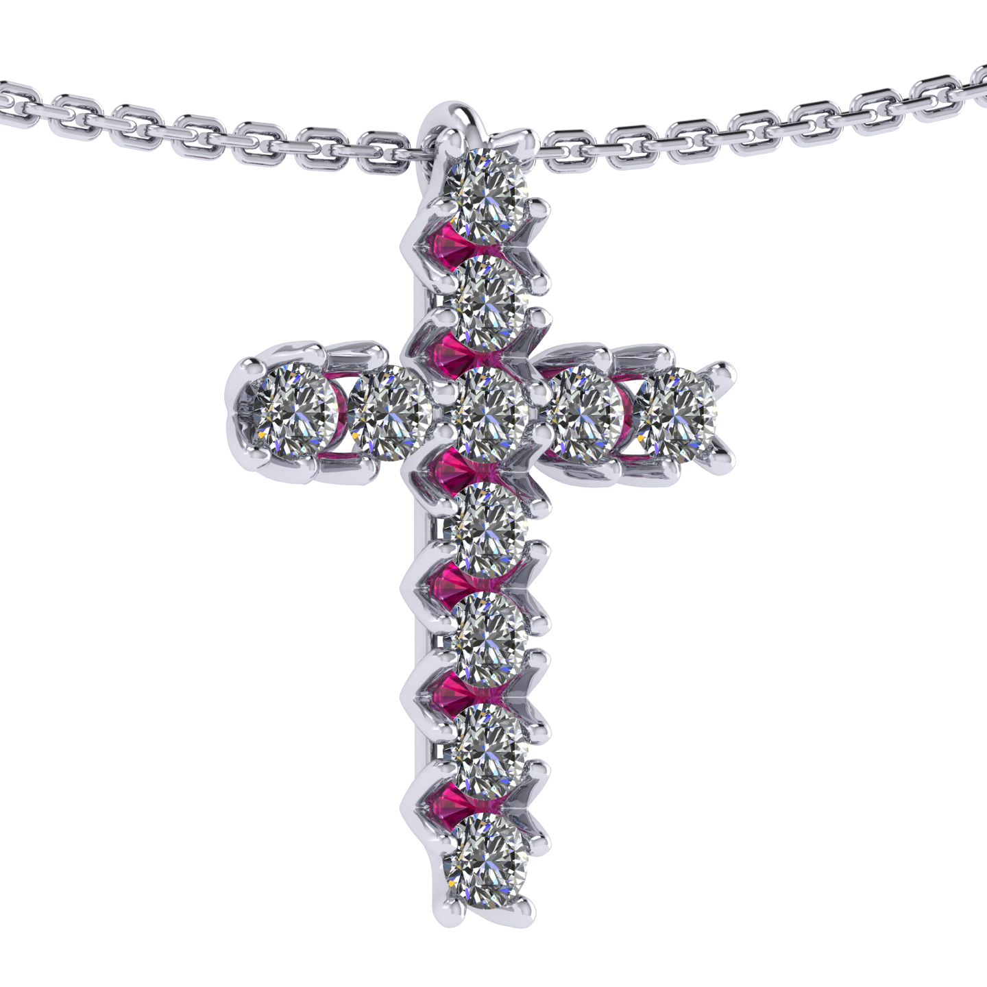 Necklace «Cross», collection The Very, MOISEIKIN, Diamond, Ruby, 18K White Gold | Photo 2