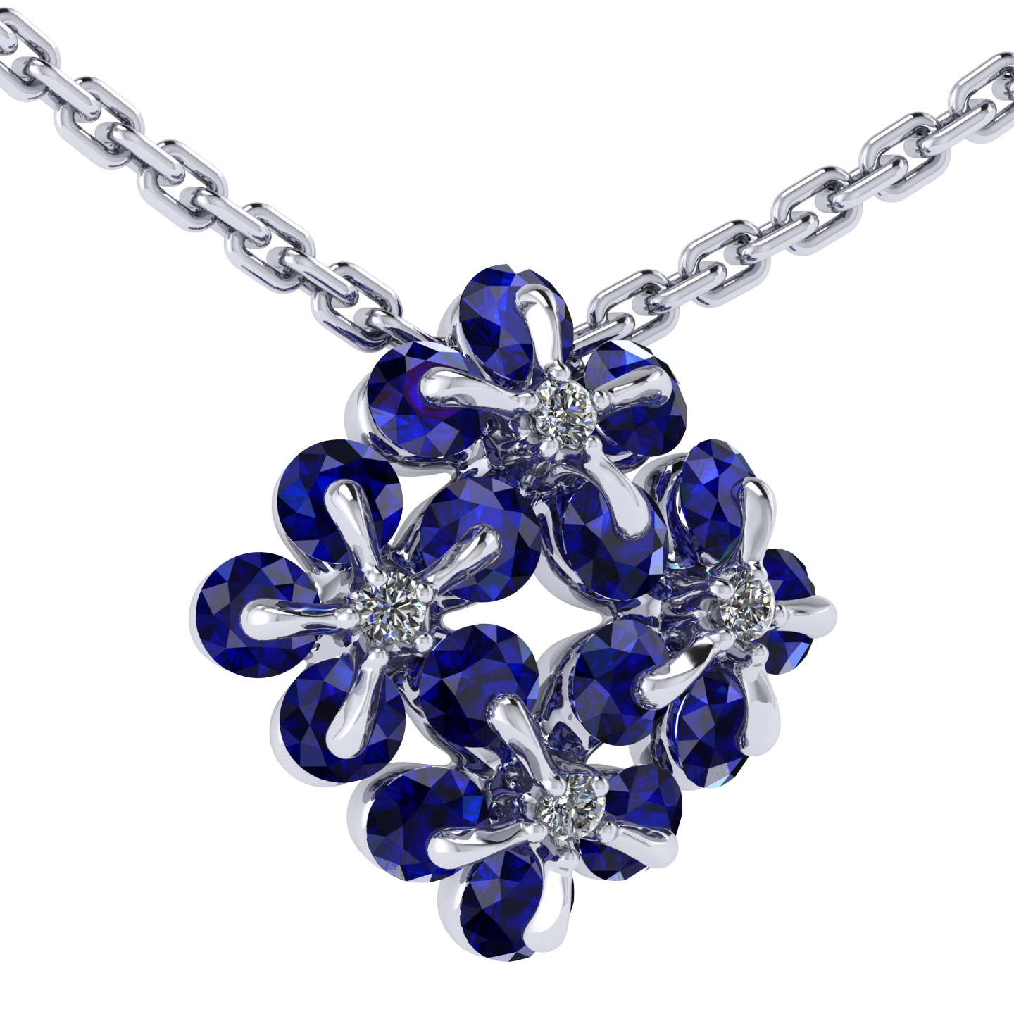 Necklace «Tsvetodelika», collection Waltz of Flowers, MOISEIKIN, Diamond, Sapphire, Ruby, 18K White | Photo 4