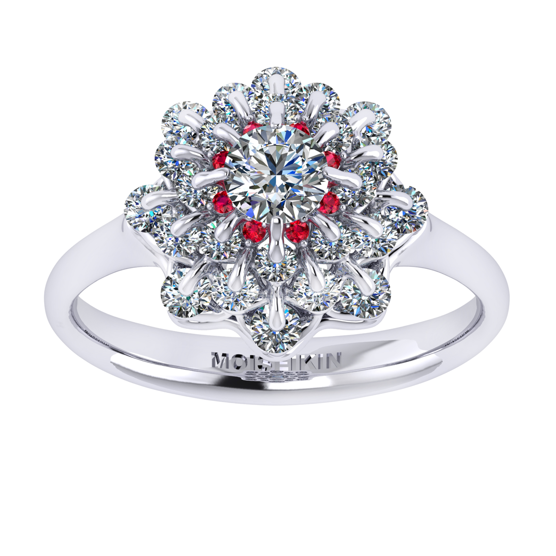 Ring collection Waltz of Snowflakes, MOISEIKIN, Diamond, Rubys, 18K White Gold | Photo 2