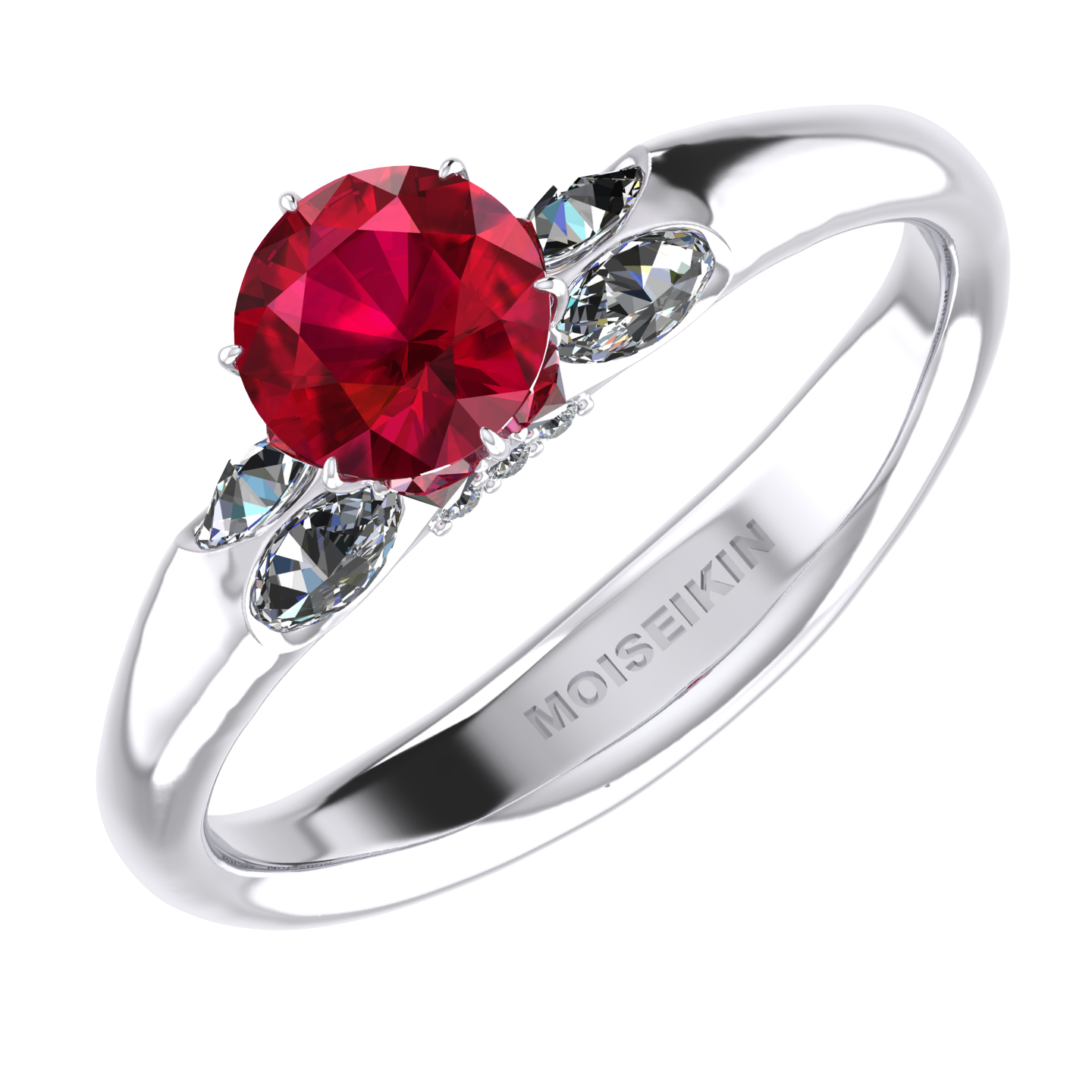 Ring «The Lotus», collection Harmony of water, MOISEIKIN, Ruby, Diamonds, 18K White Gold | Photo 2