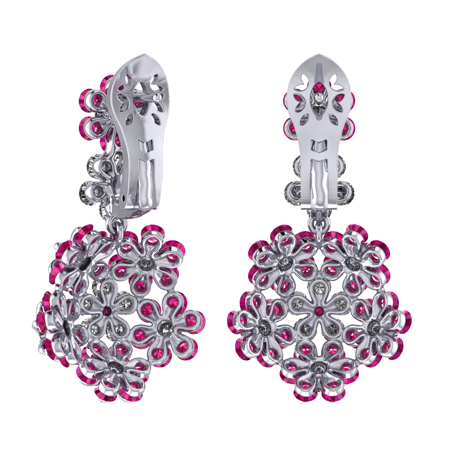 Earrings «Tsvetodelika», collection Waltz of Flowers, MOISEIKIN, Diamond, Ruby, 18K White Gold | Photo 2