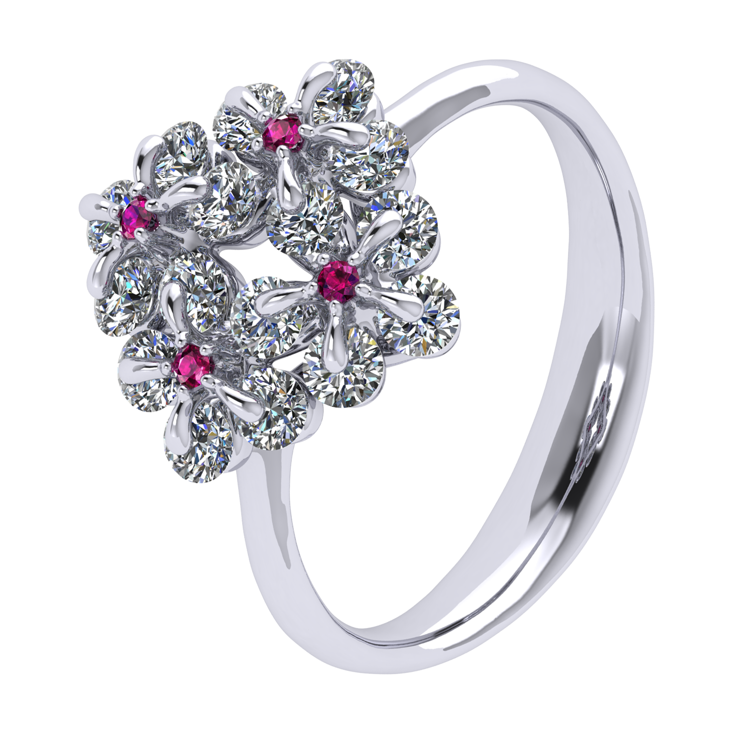 Ring «Tsvetodelika», collection Waltz of Flowers, MOISEIKIN, Diamond, Ruby, 18K White Gold | Photo 1