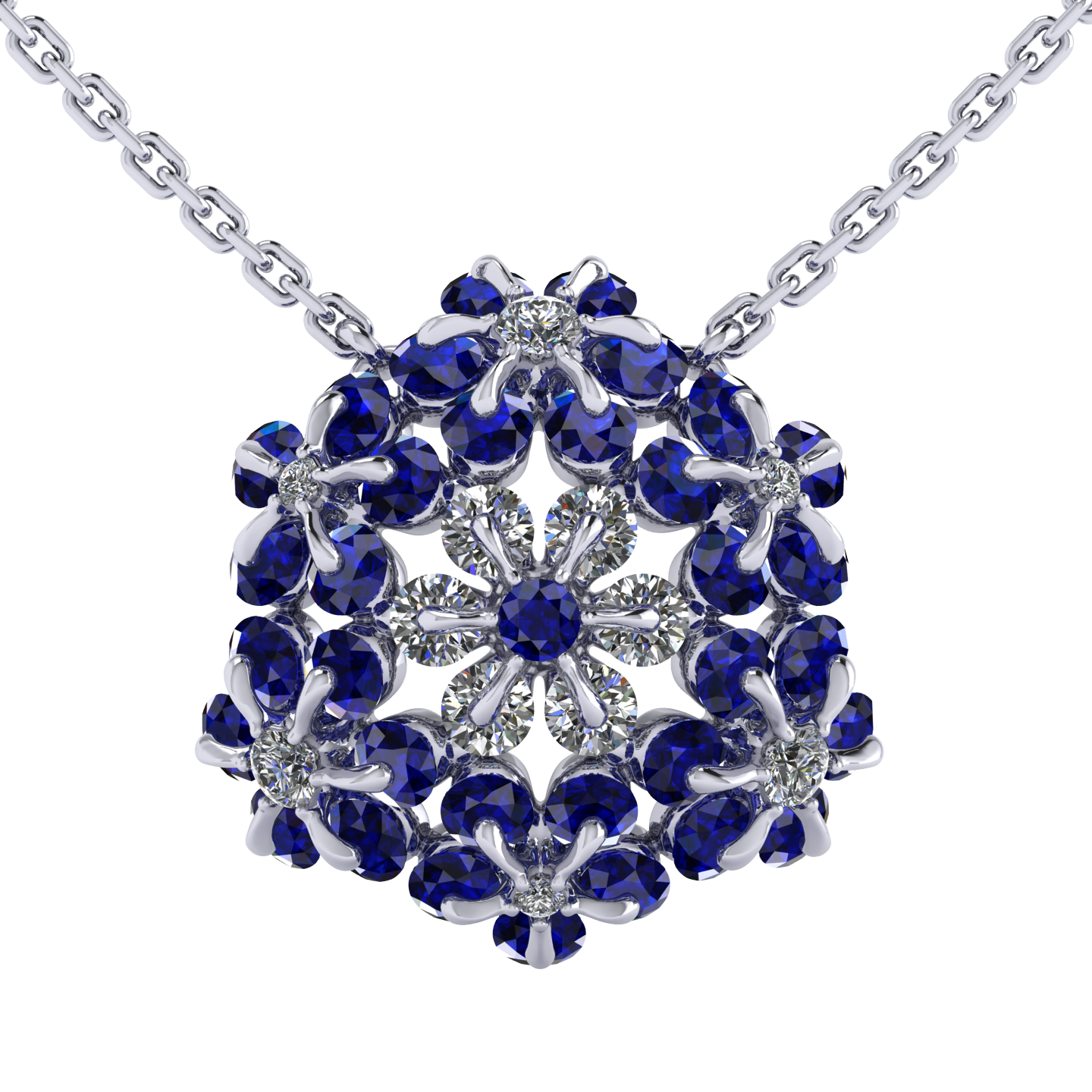 Necklace «Tsvetodelika», collection Waltz of Flowers, MOISEIKIN, Diamond, Sapphire, Ruby, 18K White | Photo 1