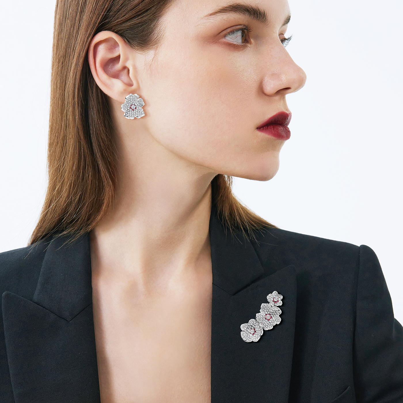 Brooch collection Almond Blossom, Diamond, Ruby, 18K White Gold | Photo 7