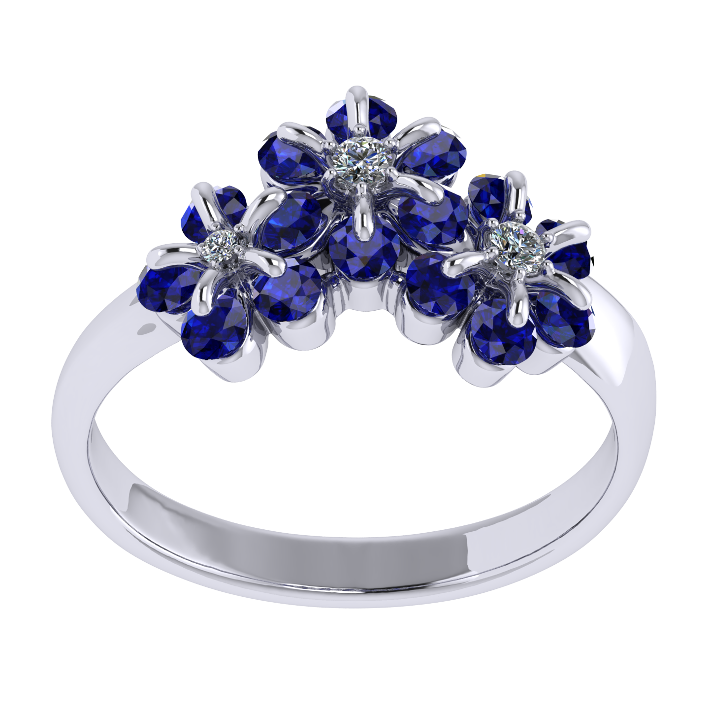 Ring «Tsvetodelika», collection Waltz of Flowers, MOISEIKIN, Diamond, Sapphire, 18K White Gold | Photo 2