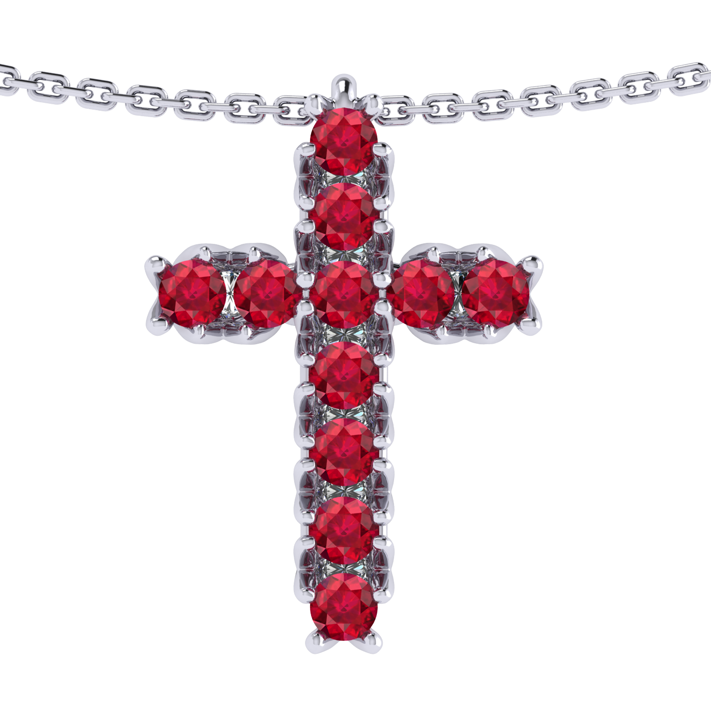 Necklace «Cross», collection The Very, MOISEIKIN, Ruby, Leucosapphire, 18K White Gold | Photo 1