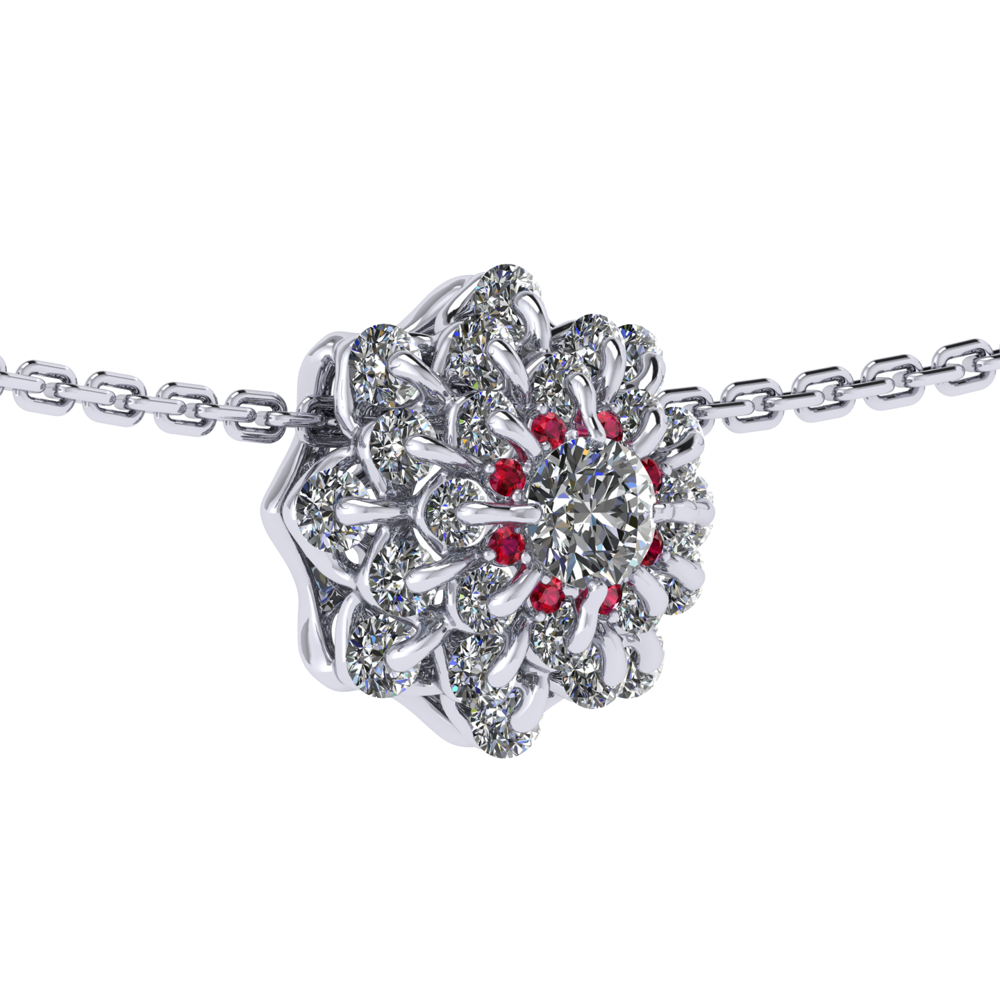 Necklace collection Waltz of Snowflakes, MOISEIKIN, Diamond, Ruby, 18K White Gold | Photo 2