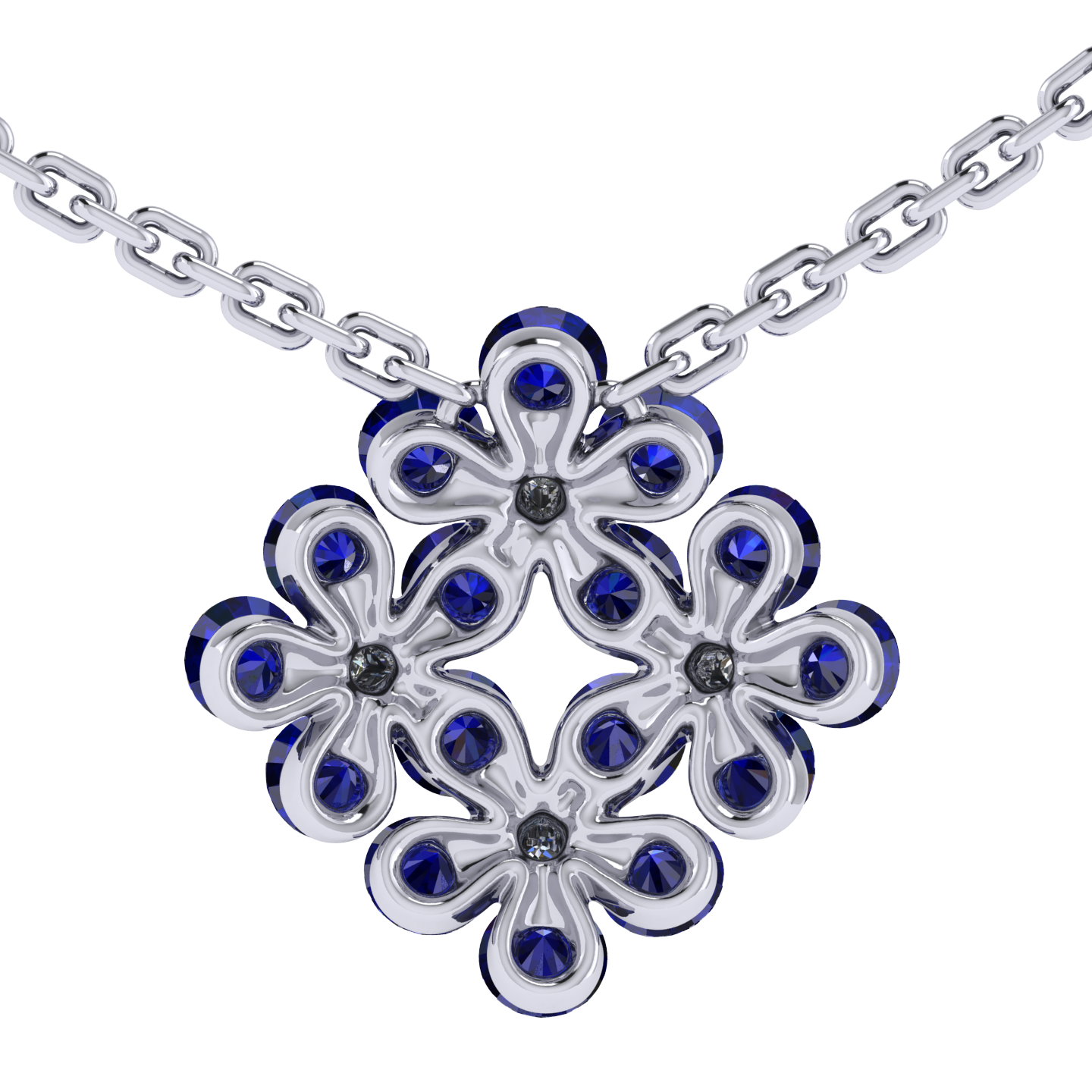 Necklace «Tsvetodelika», collection Waltz of Flowers, MOISEIKIN, Diamond, Sapphire, Ruby, 18K White | Photo 2