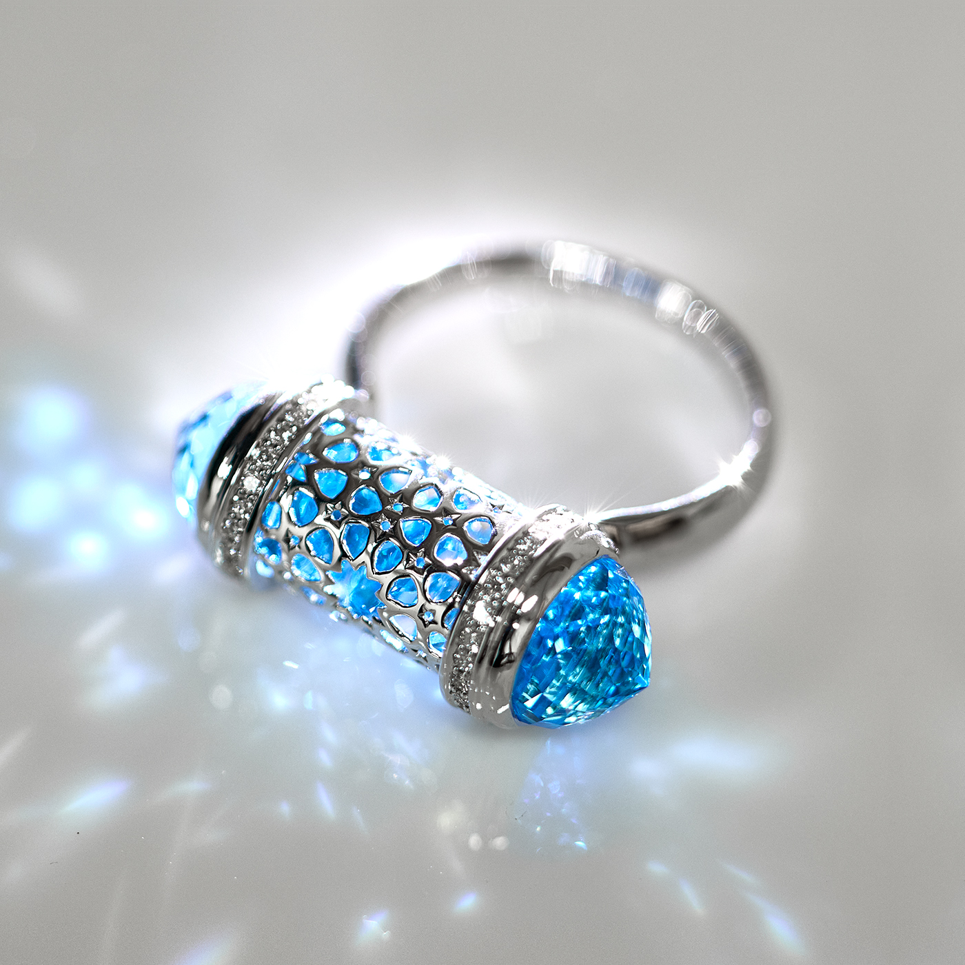 Ring collection Minara, MOISEIKIN, Diamond, Topaz, 18K White Gold | Photo 7