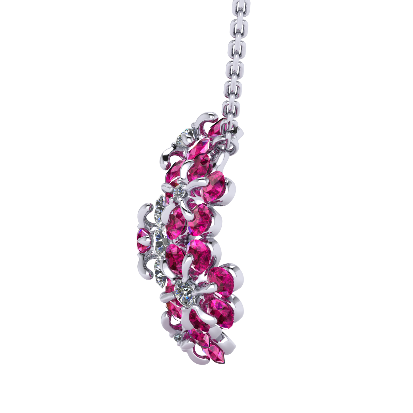 Necklace «Tsvetodelika», collection Waltz of Flowers, MOISEIKIN, Diamond, Ruby, 18K White Gold | Photo 2