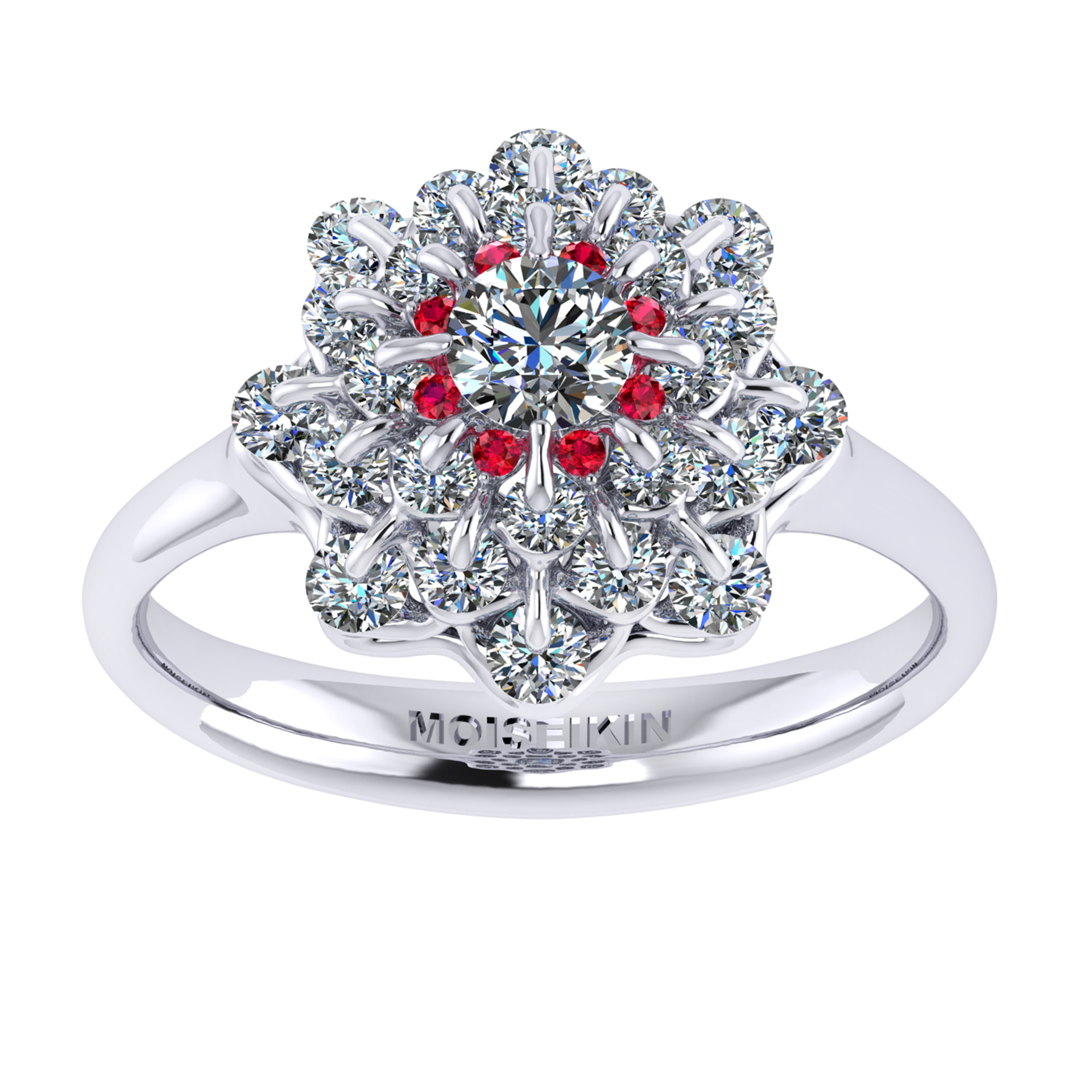 Ring collection Waltz of Snowflakes, MOISEIKIN, Diamond, Rubys, 18K White Gold | Photo 2