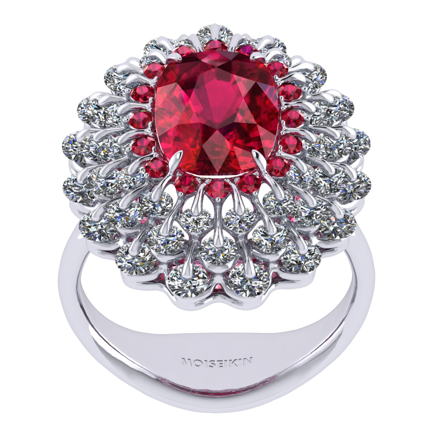 Ring 'The frame without the central stone', collection Ball of Colours, Ruby, Diamond, 18K White Gold | Photo 5