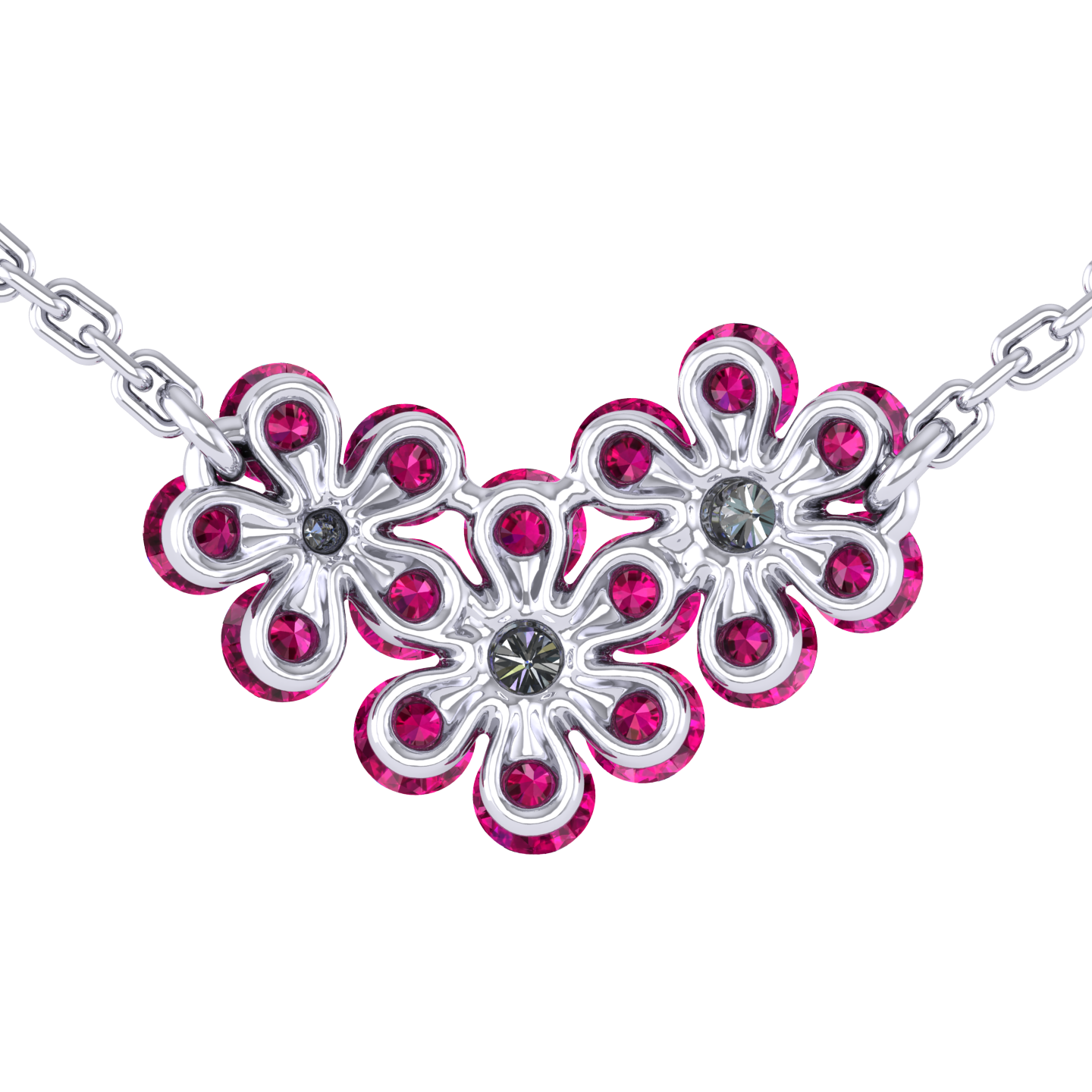 Necklace «Tsvetodelika», collection Waltz of Flowers, MOISEIKIN, Diamond, Ruby, 18K White Gold | Photo 2