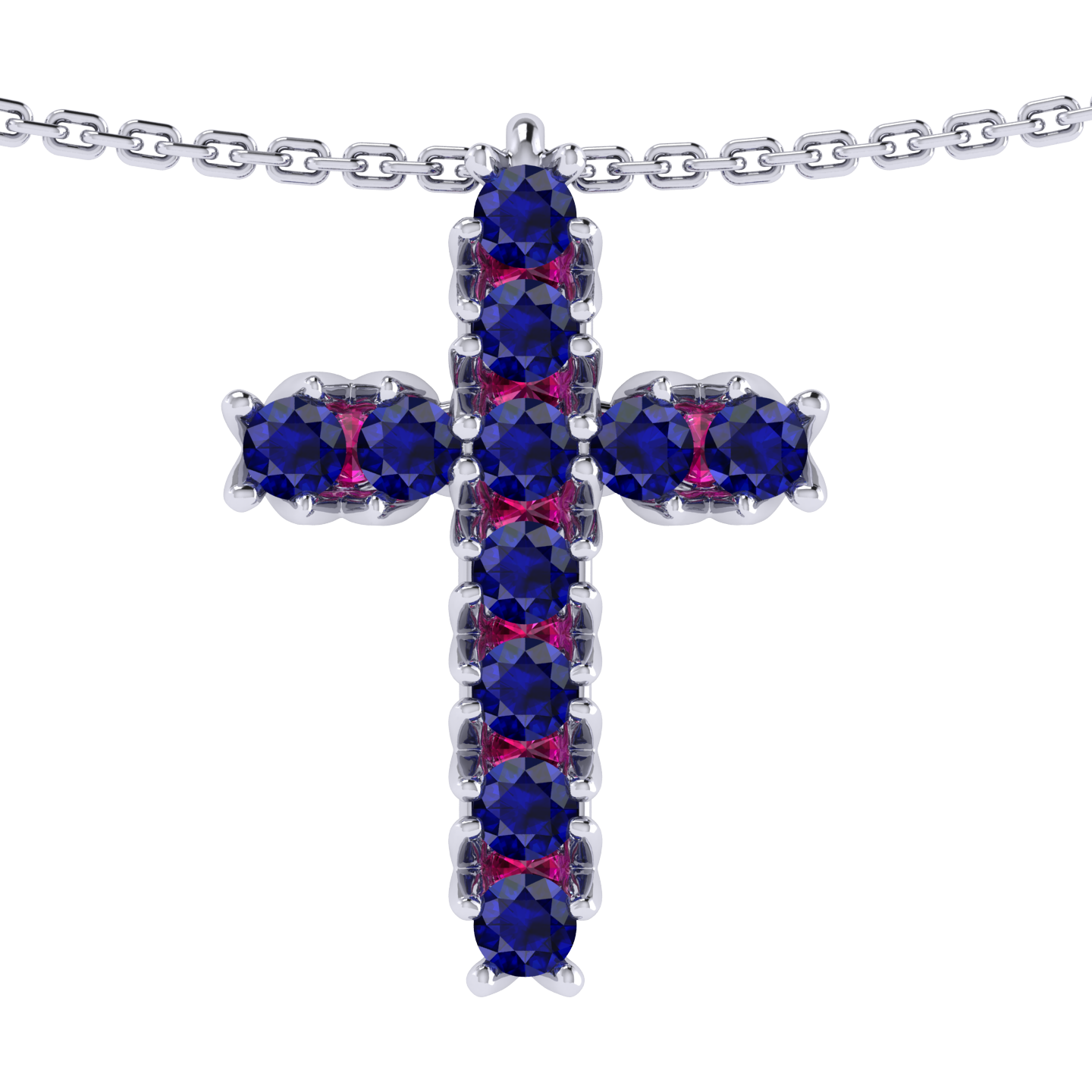 Necklace «Cross», collection The Very, MOISEIKIN, Sapphire, Ruby, 18K White Gold | Photo 1