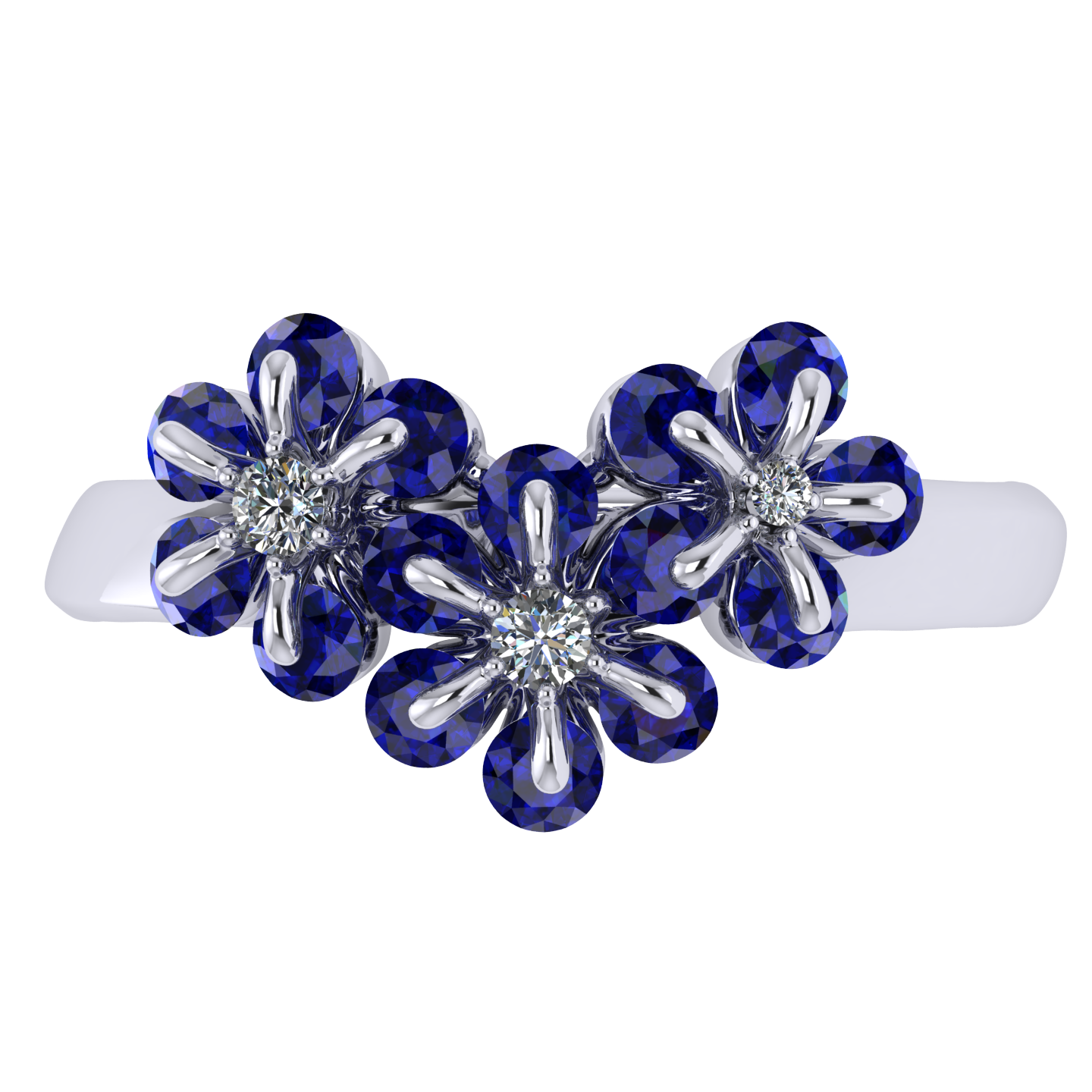 Ring «Tsvetodelika», collection Waltz of Flowers, MOISEIKIN, Diamond, Sapphire, 18K White Gold | Photo 3