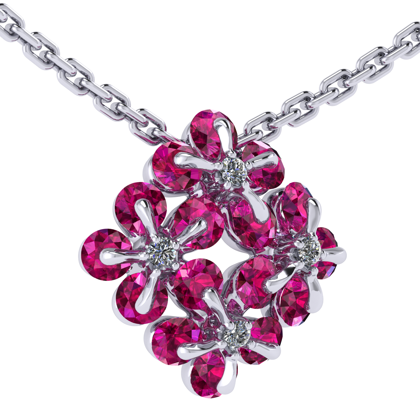 Necklace «Tsvetodelika», collection Waltz of Flowers, MOISEIKIN, Diamond, Ruby, 18K White Gold | Photo 2