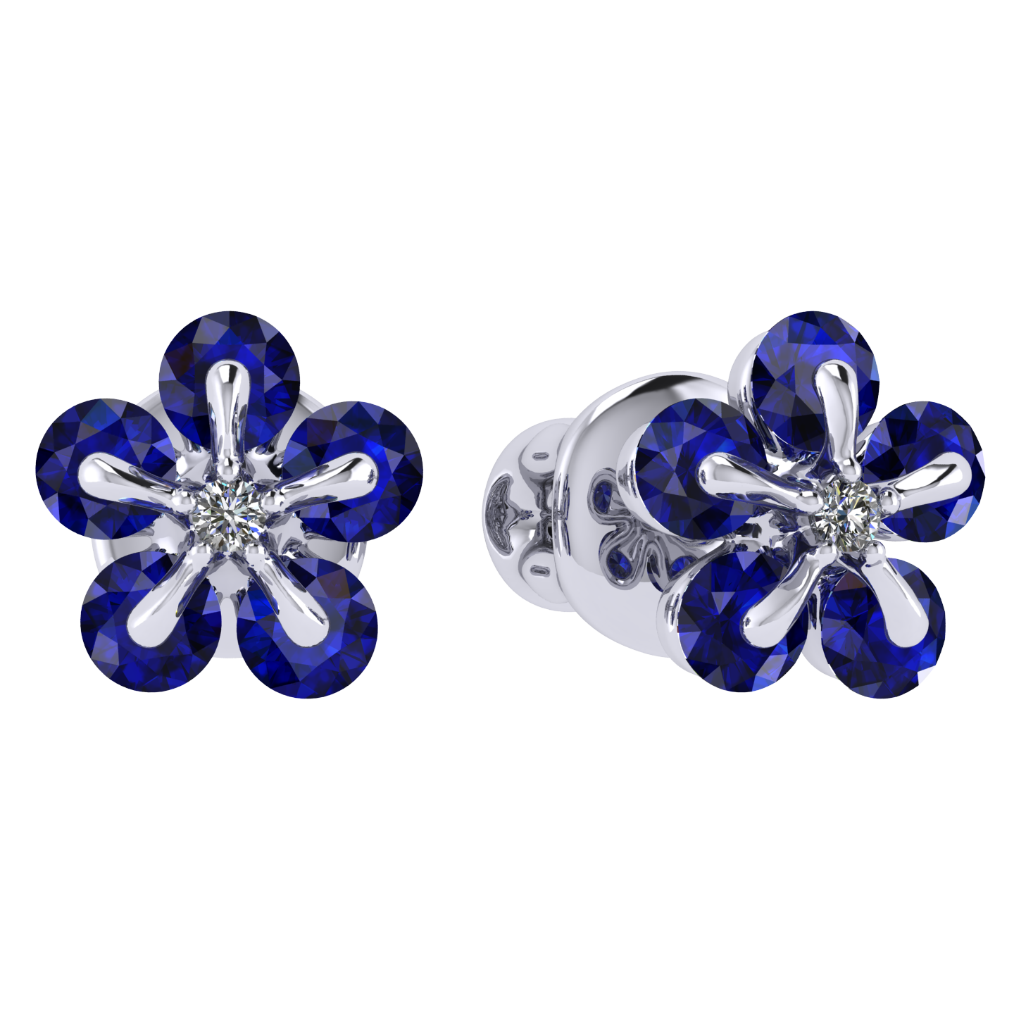 Earrings «Tsvetodelika», collection Waltz of Flowers, MOISEIKIN, Diamond, Sapphire, 18K White Gold | Photo 1