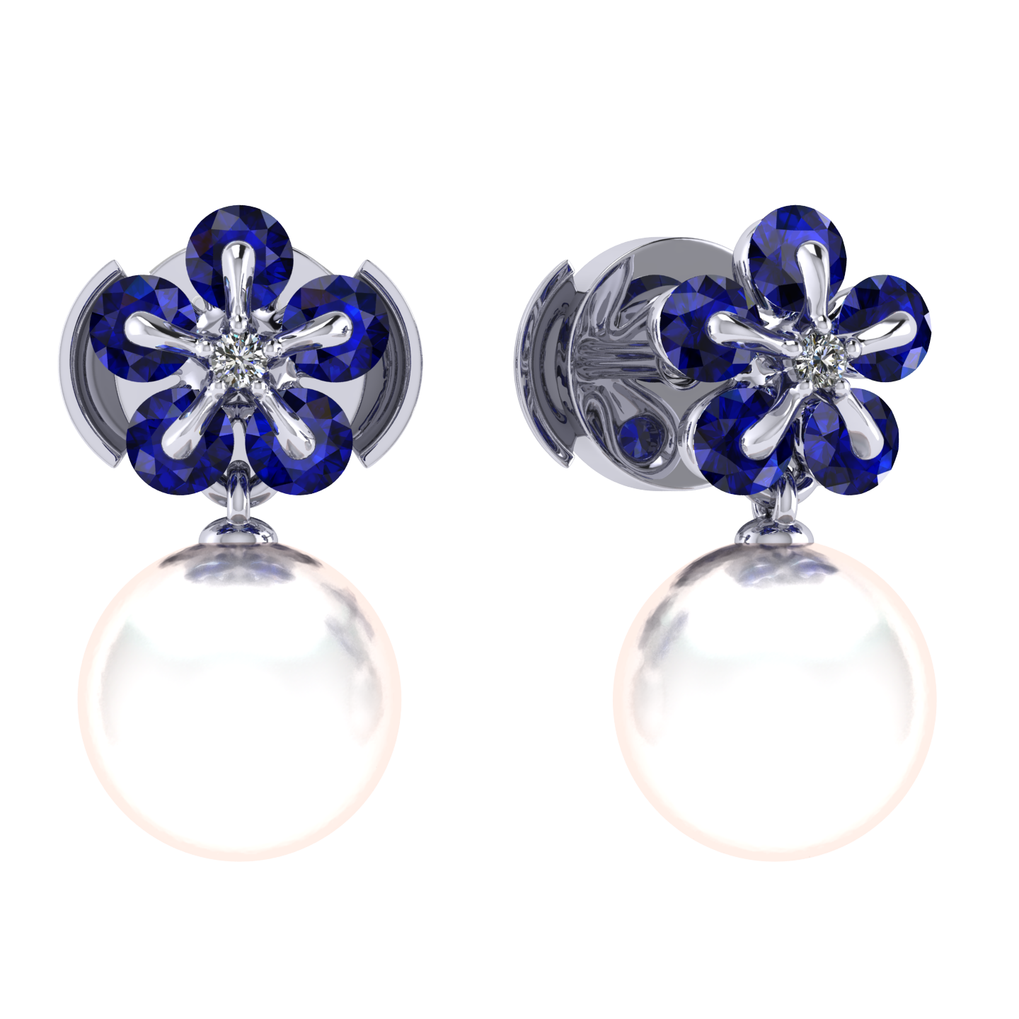 Earrings «Tsvetodelika», collection Waltz of Flowers, MOISEIKIN, Diamond, Sapphire, Pearl | Photo 1