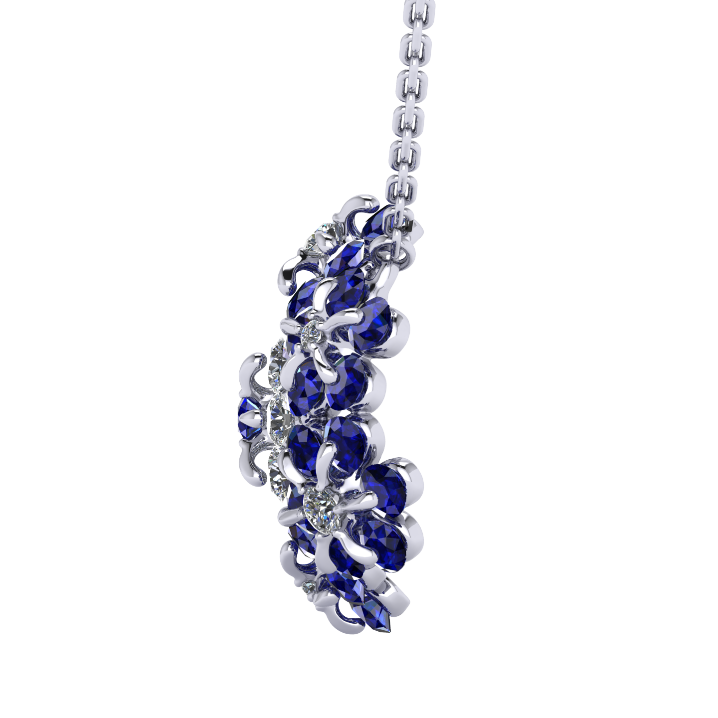 Necklace «Tsvetodelika», collection Waltz of Flowers, MOISEIKIN, Diamond, Sapphire, Ruby, 18K White | Photo 3