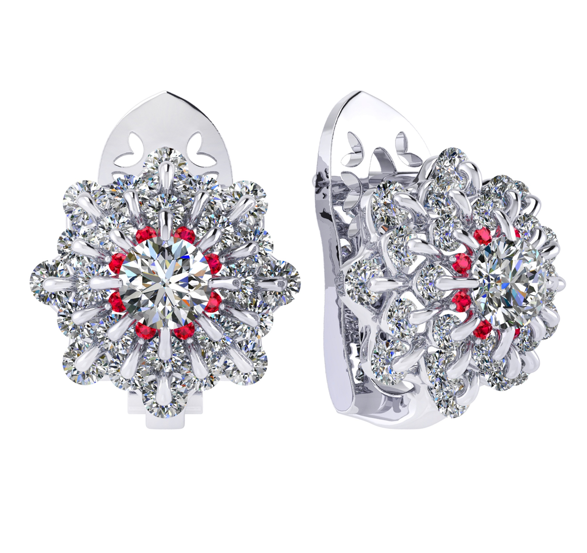 Earrings collection Waltz of Snowflakes, MOISEIKIN, Diamonds, Rubys, 18K White Gold | Photo 1