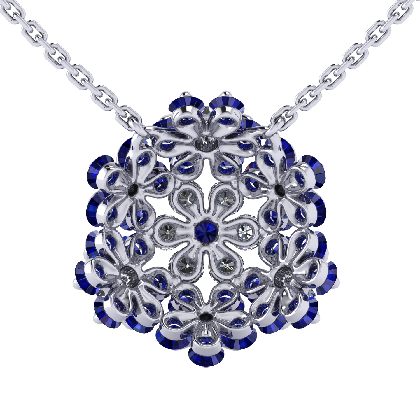 Necklace «Tsvetodelika», collection Waltz of Flowers, MOISEIKIN, Diamond, Sapphire, Ruby, 18K White | Photo 2