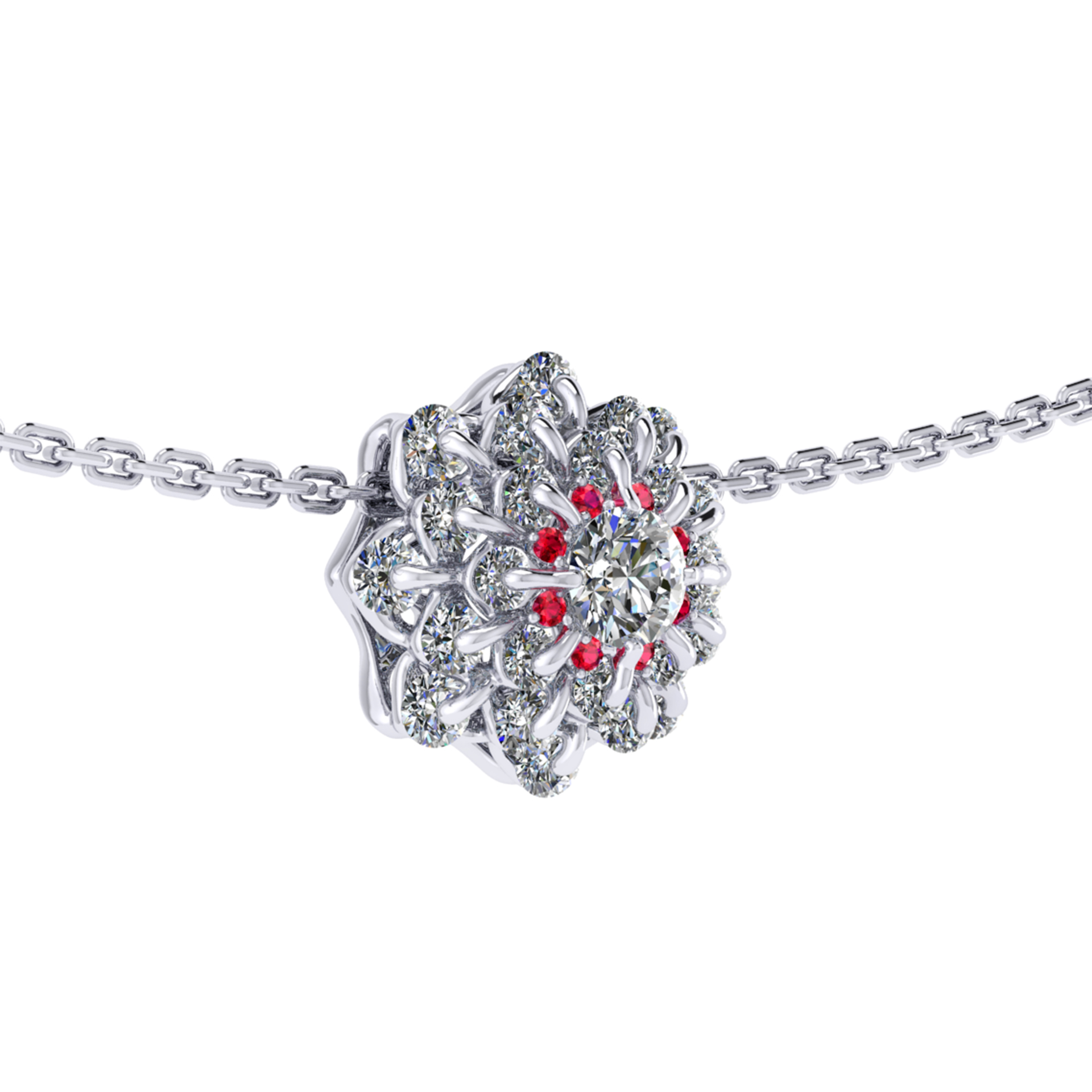 Pendant collection Waltz of Snowflakes, MOISEIKIN, Diamond, Ruby, 18K White Gold | Photo 2