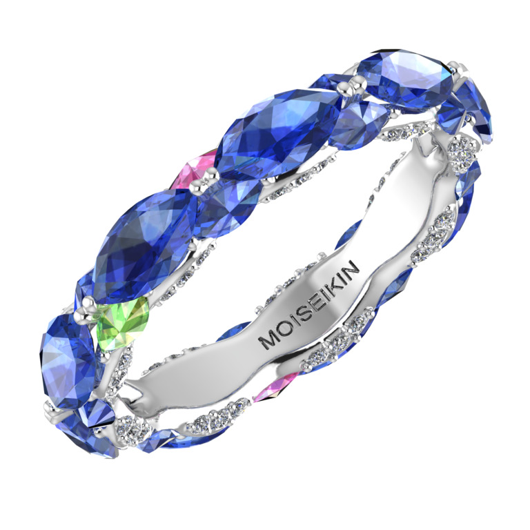 Ring collection Harmony of water, MOISEIKIN, Diamonds, Tanzanites, Sapphires, 18K White Gold | Photo 1