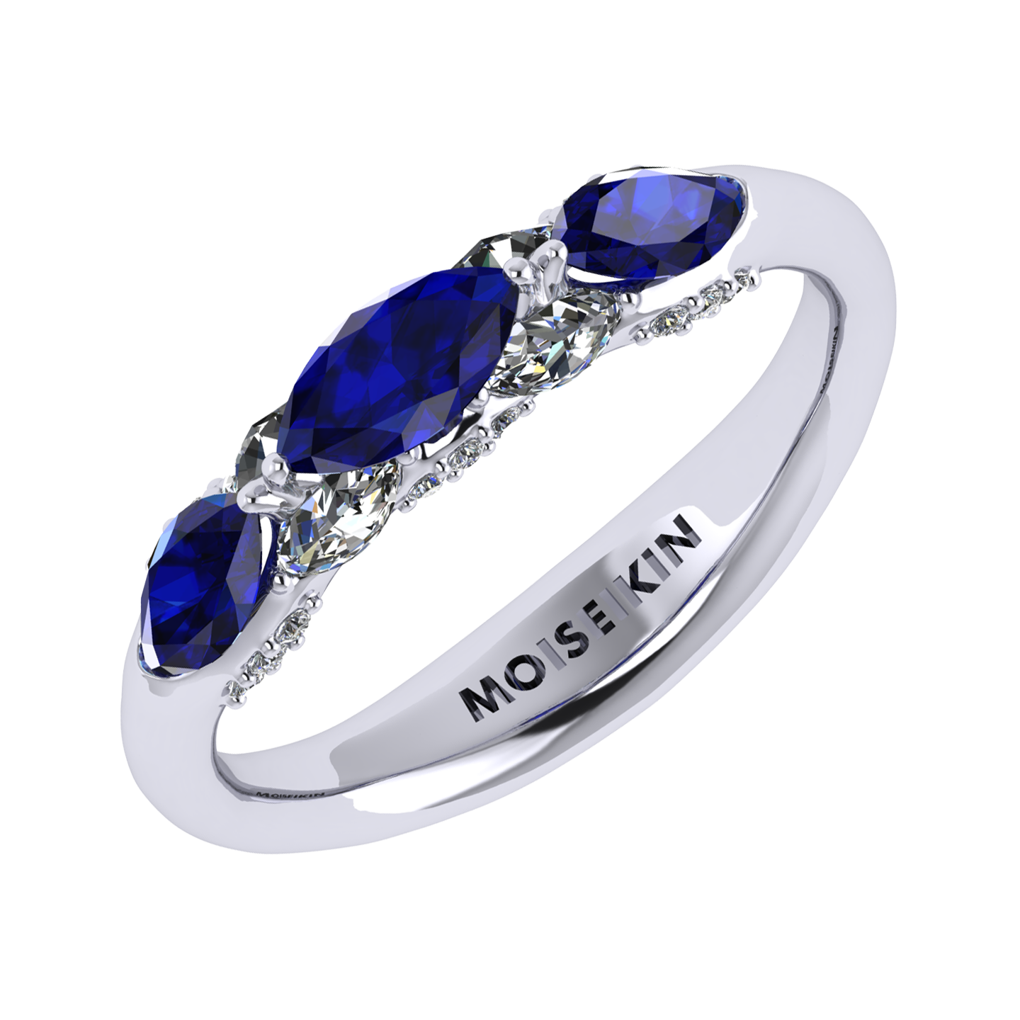 Ring collection Harmony of water, MOISEIKIN, Sapphires, Diamonds, 18K White Gold | Photo 1