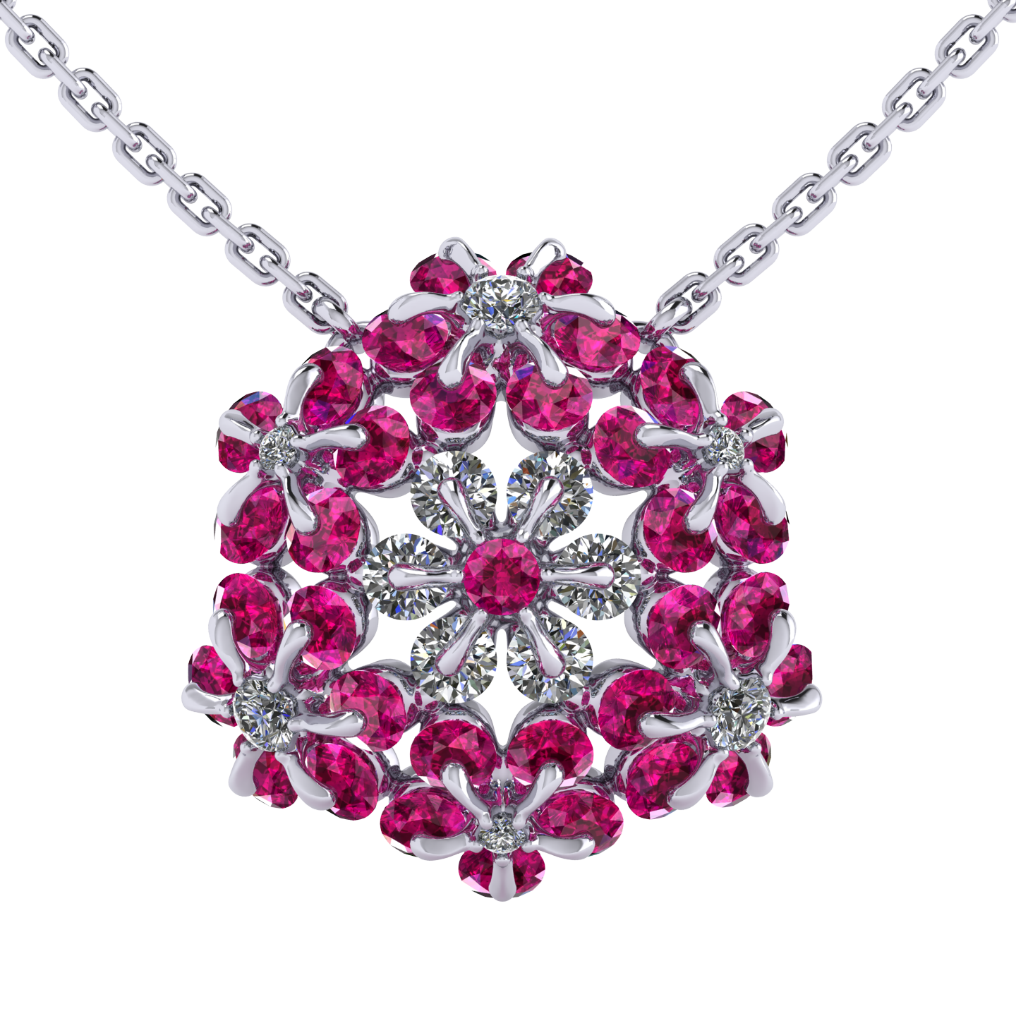 Necklace «Tsvetodelika», collection Waltz of Flowers, MOISEIKIN, Diamond, Ruby, 18K White Gold | Photo 1