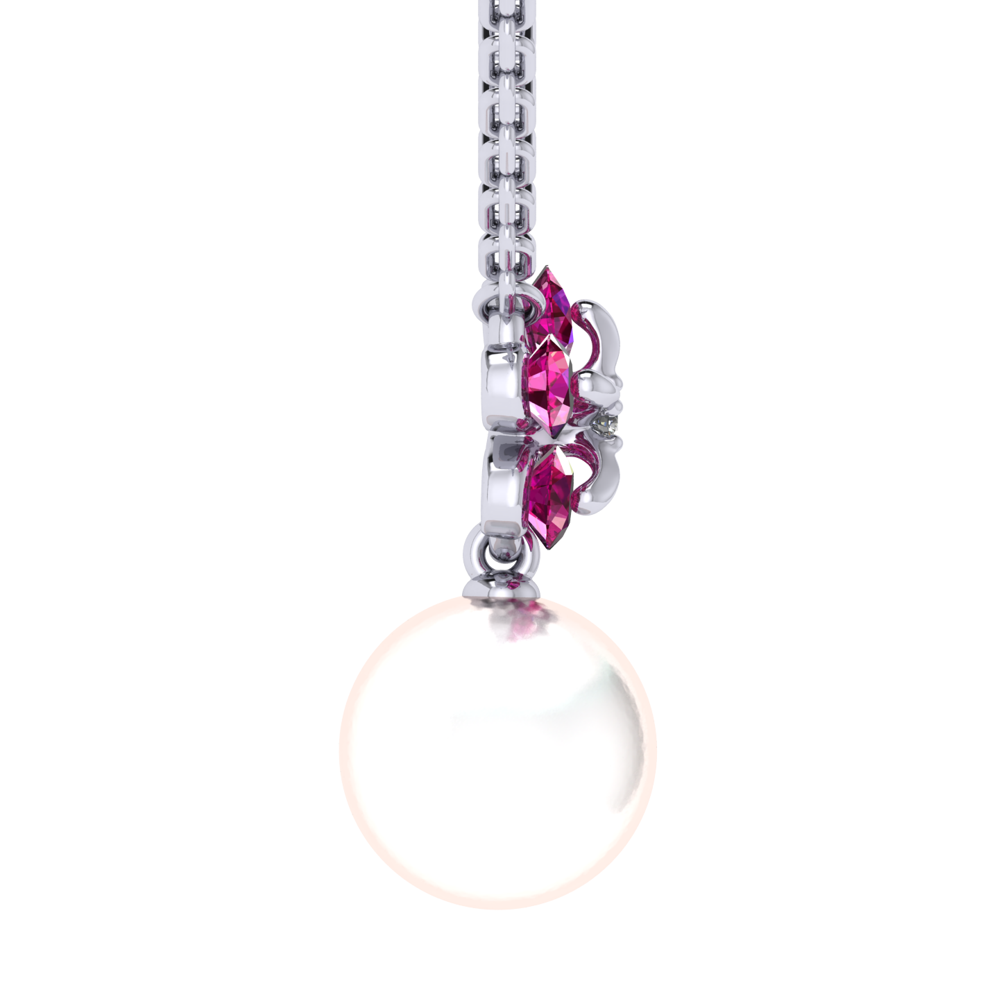 Necklace «Tsvetodelika», collection Waltz of Flowers, MOISEIKIN, Diamond, Ruby, Pearl, 18K White | Photo 3