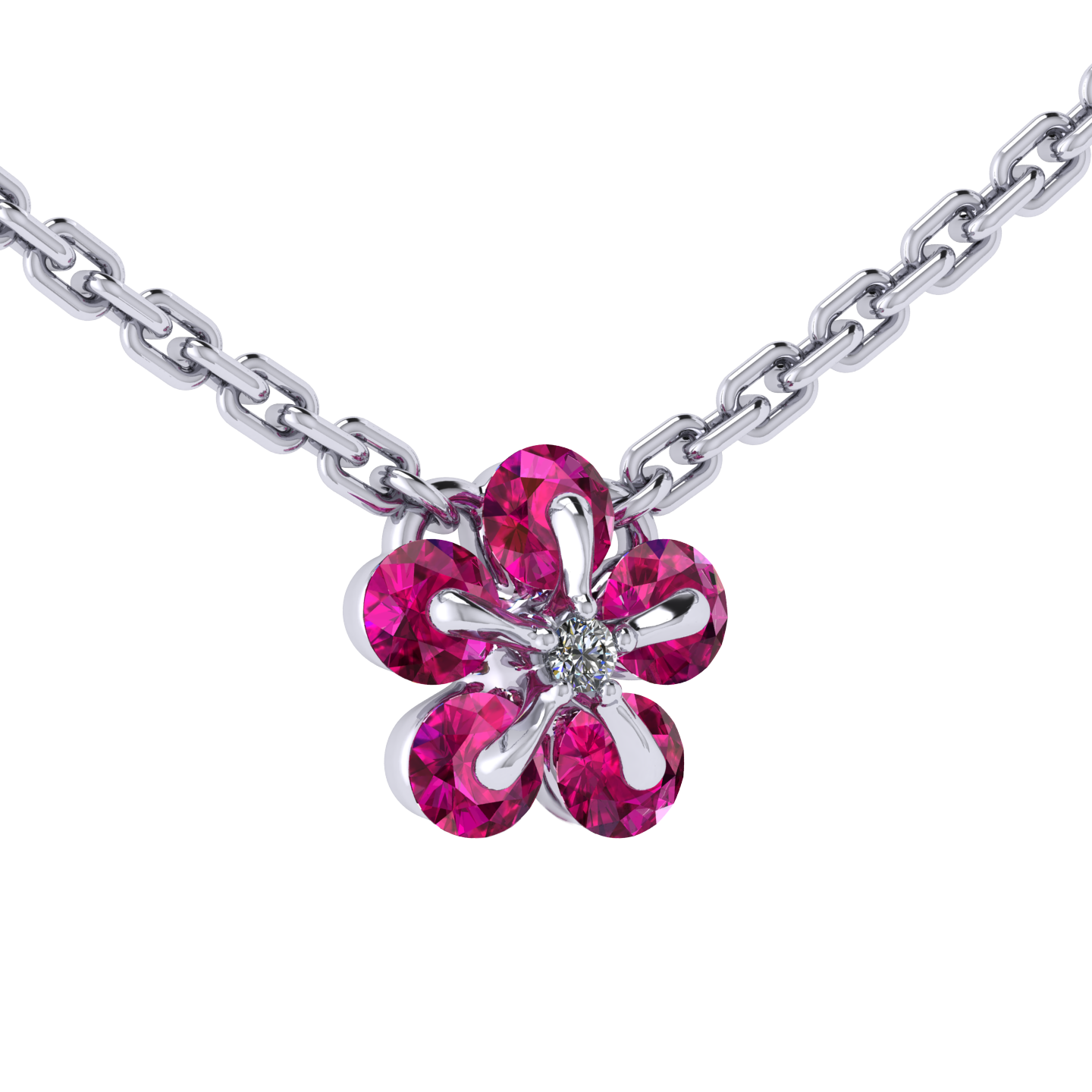 Necklace «Tsvetodelika», collection Waltz of Flowers, MOISEIKIN, Diamond, Ruby, 18K White Gold | Photo 2