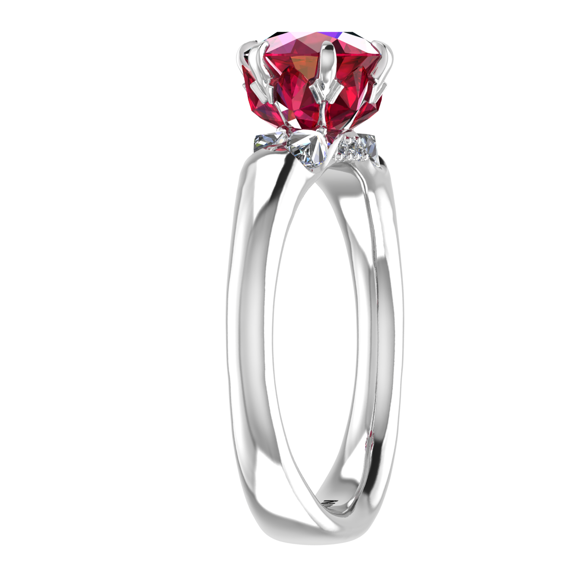 Ring «The Lotus», collection Harmony of water, MOISEIKIN, Ruby, Diamonds, 18K White Gold | Photo 4