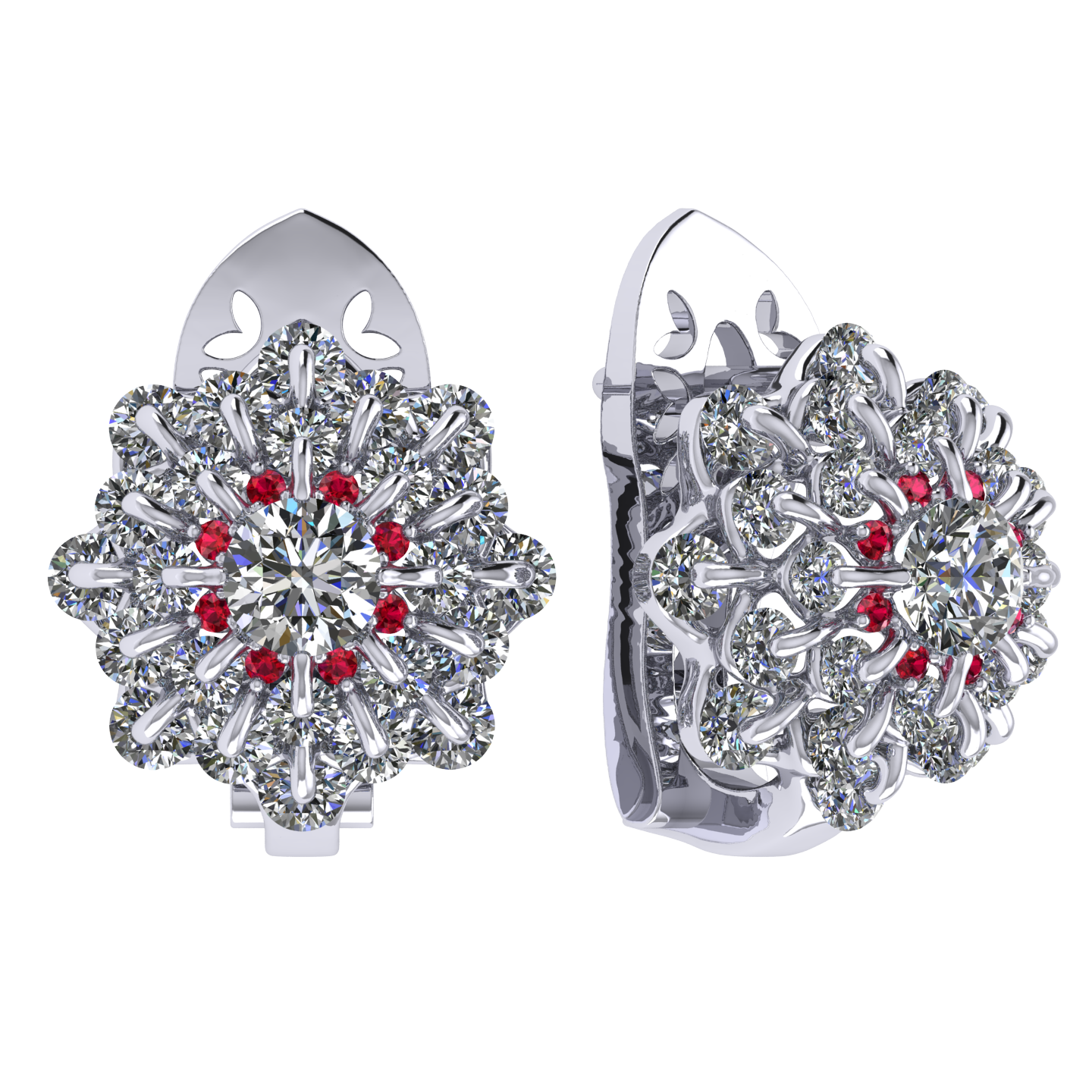 Earrings collection Waltz of Snowflakes, MOISEIKIN, Diamond, Ruby, 18K White Gold | Photo 1