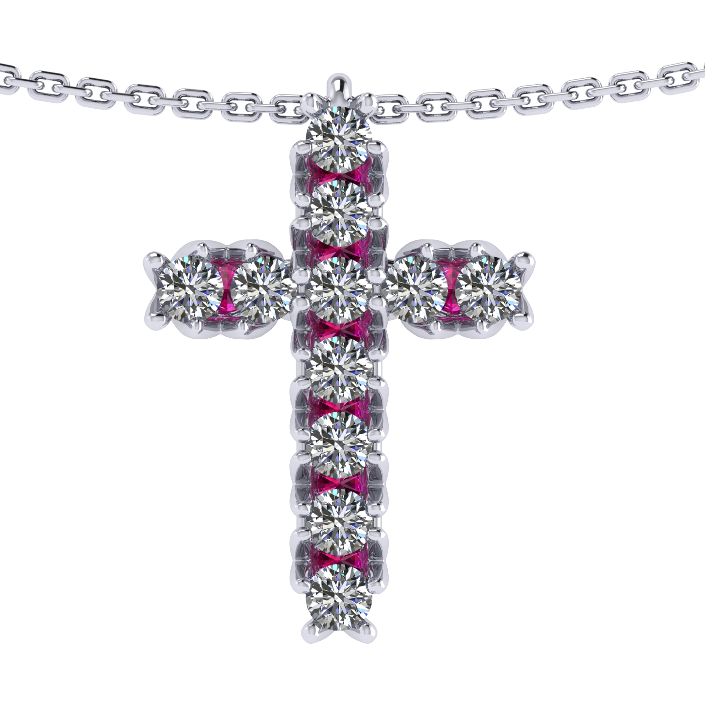 Necklace «Cross», collection The Very, MOISEIKIN, Diamond, Ruby, 18K White Gold | Photo 1