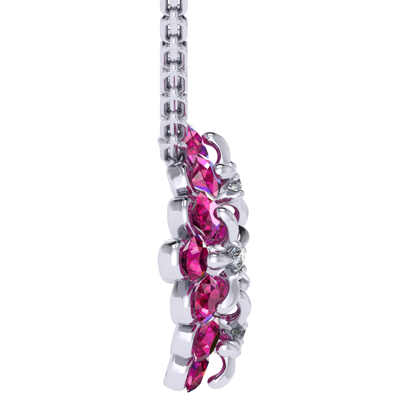 Necklace «Tsvetodelika», collection Waltz of Flowers, MOISEIKIN, Diamond, Ruby, 18K White Gold | Photo 3