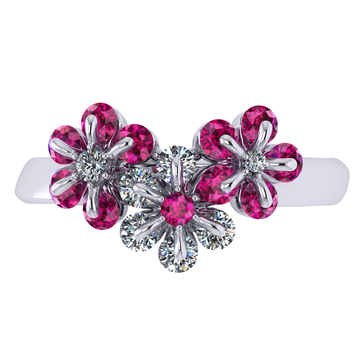 Ring «Tsvetodelika», collection Waltz of Flowers, MOISEIKIN, Diamond, Ruby, 18K White Gold | Photo 2